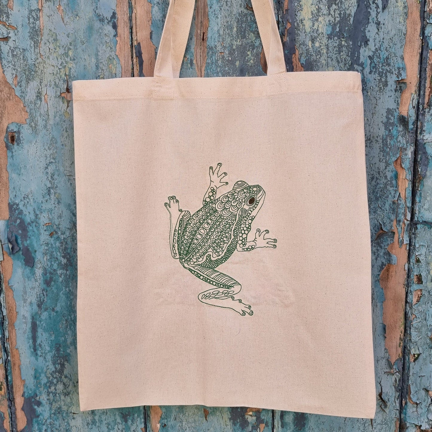 Henna Style Tree Frog Embroidered Tote Bag