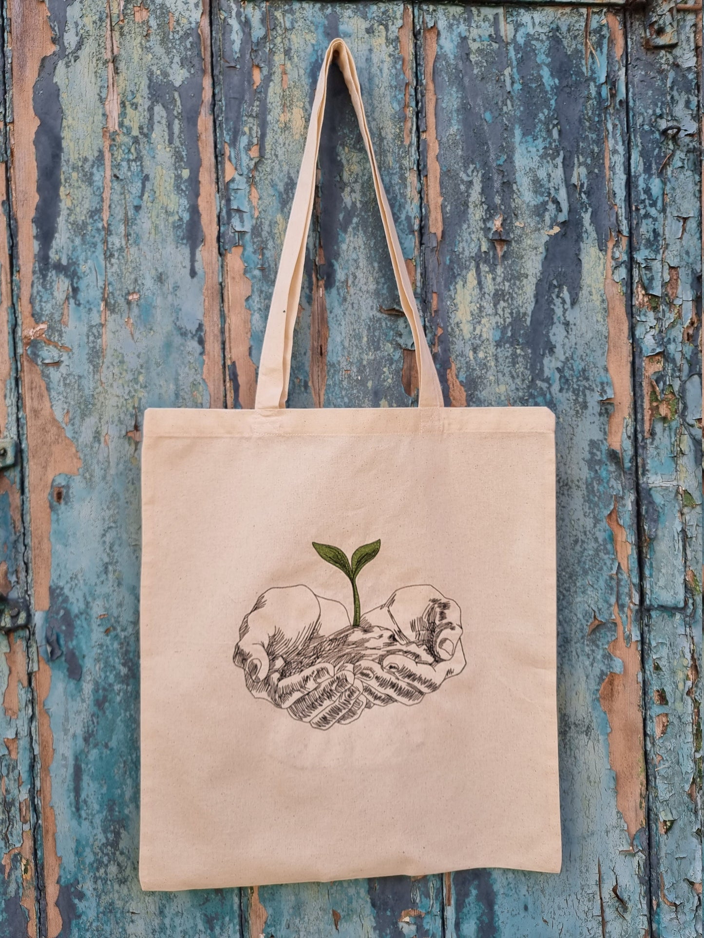 Life in your Hands Line Art Embroidered Tote