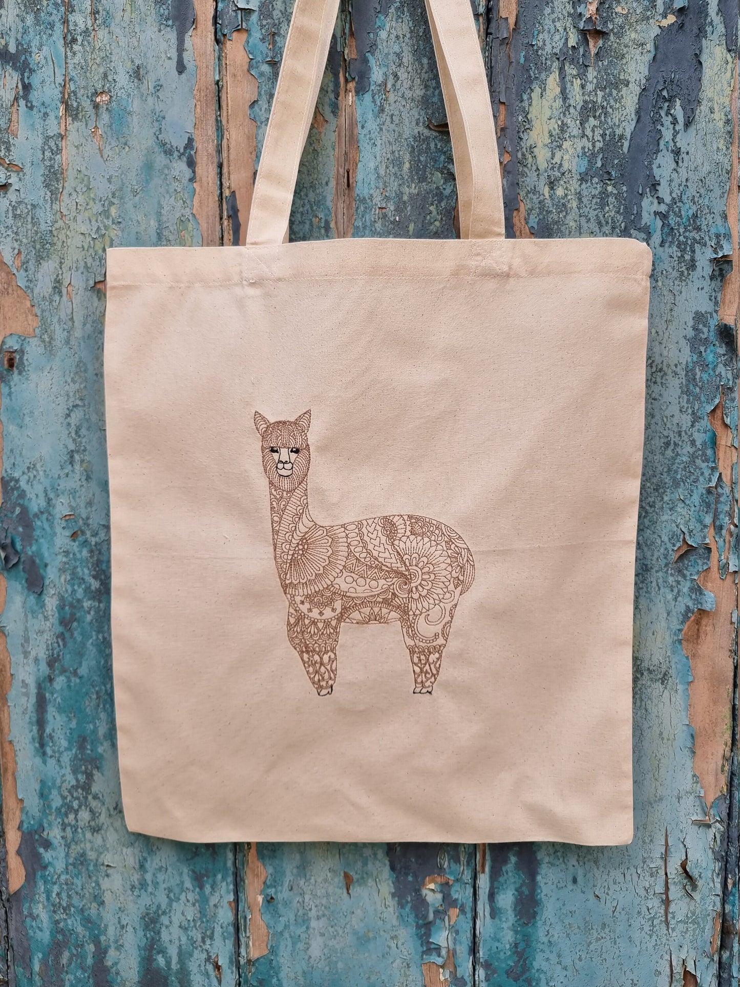 Henna Style Llama Line Art Embroidered Tote