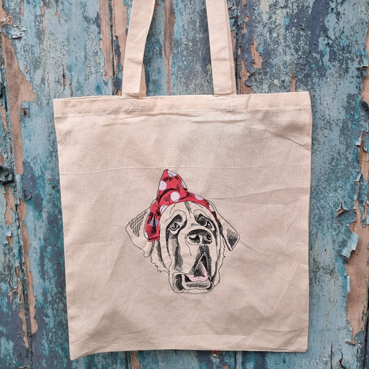 St Bernard Dog in Bandana Embroidered Tote Bag