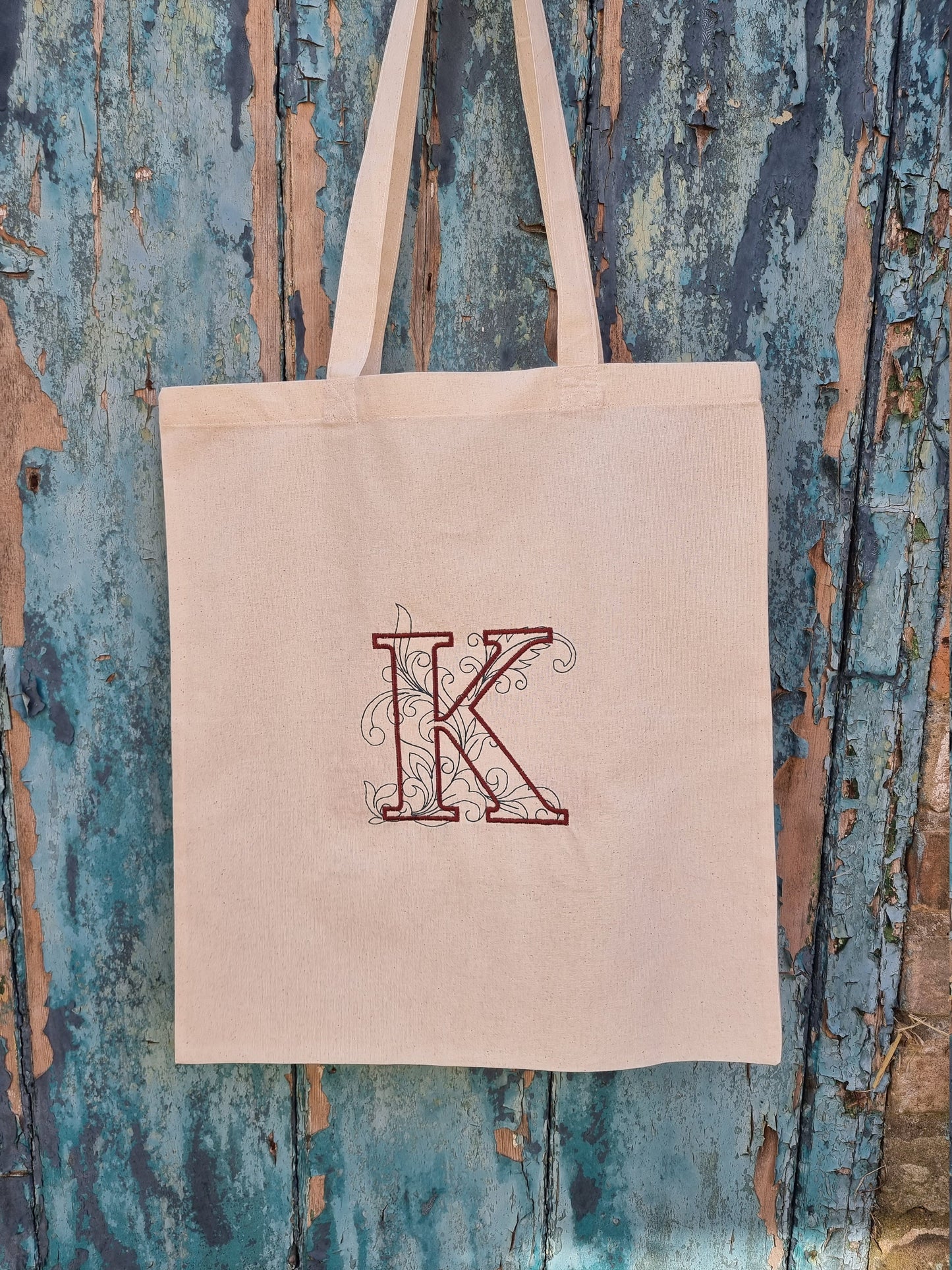 Ornate Initial Embroidered Tote Bag