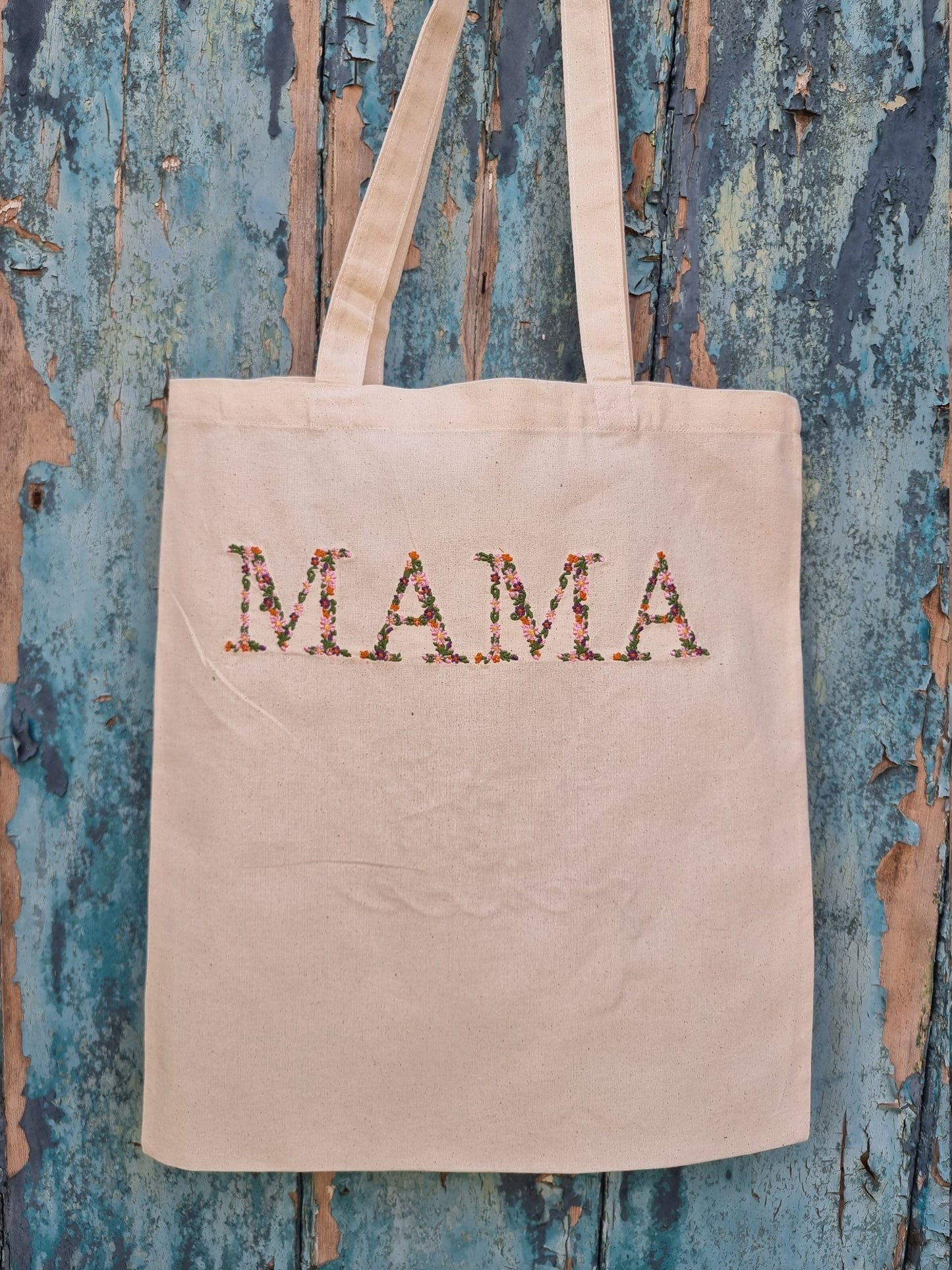 Floral MAMA Embroidered Tote Bag