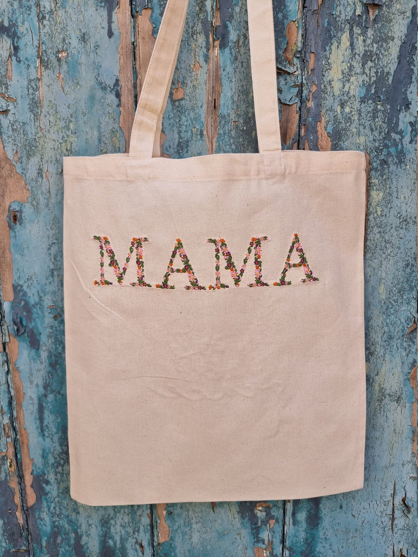 Floral MAMA Embroidered Tote Bag