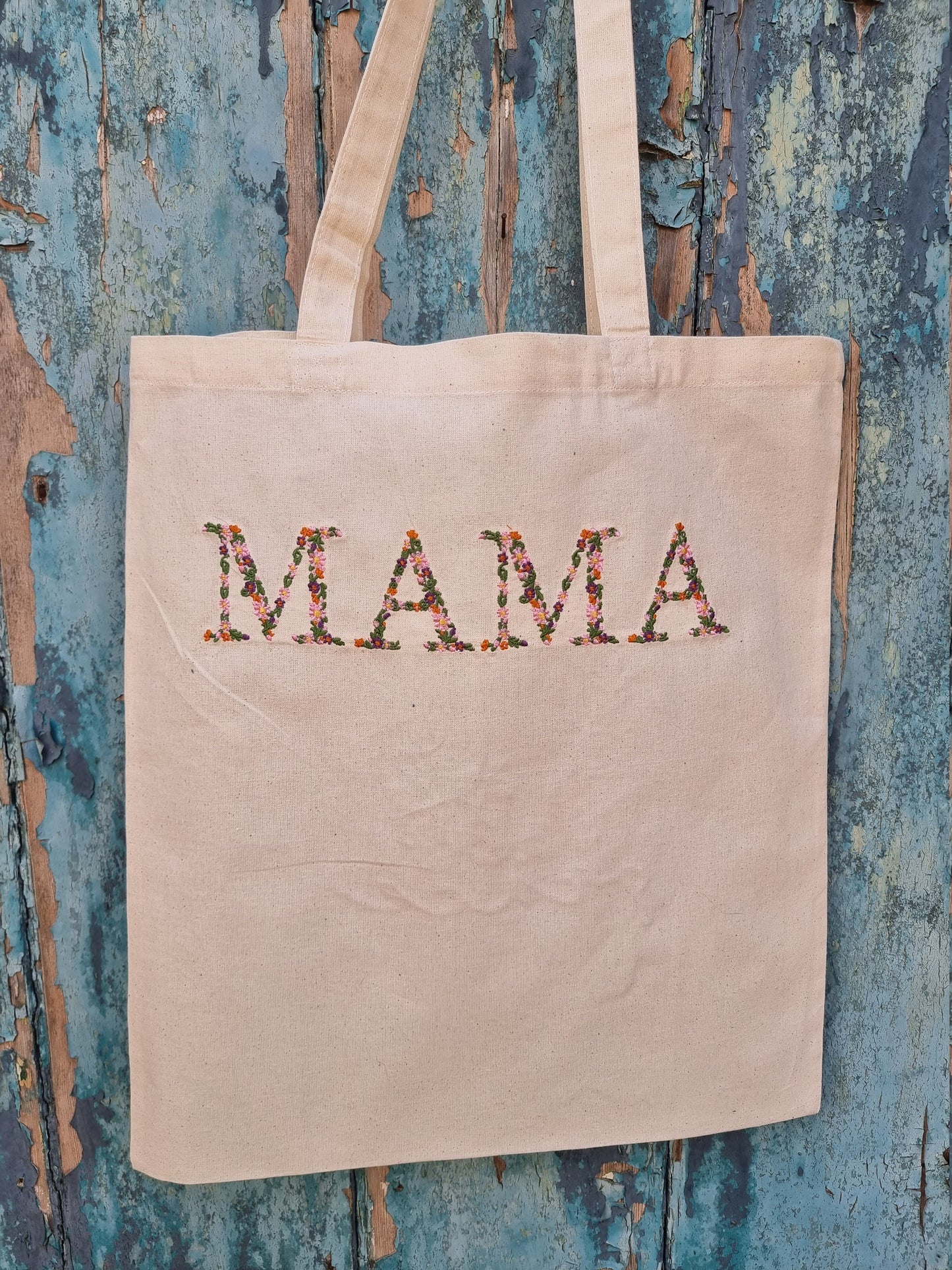 Floral MAMA Embroidered Tote Bag