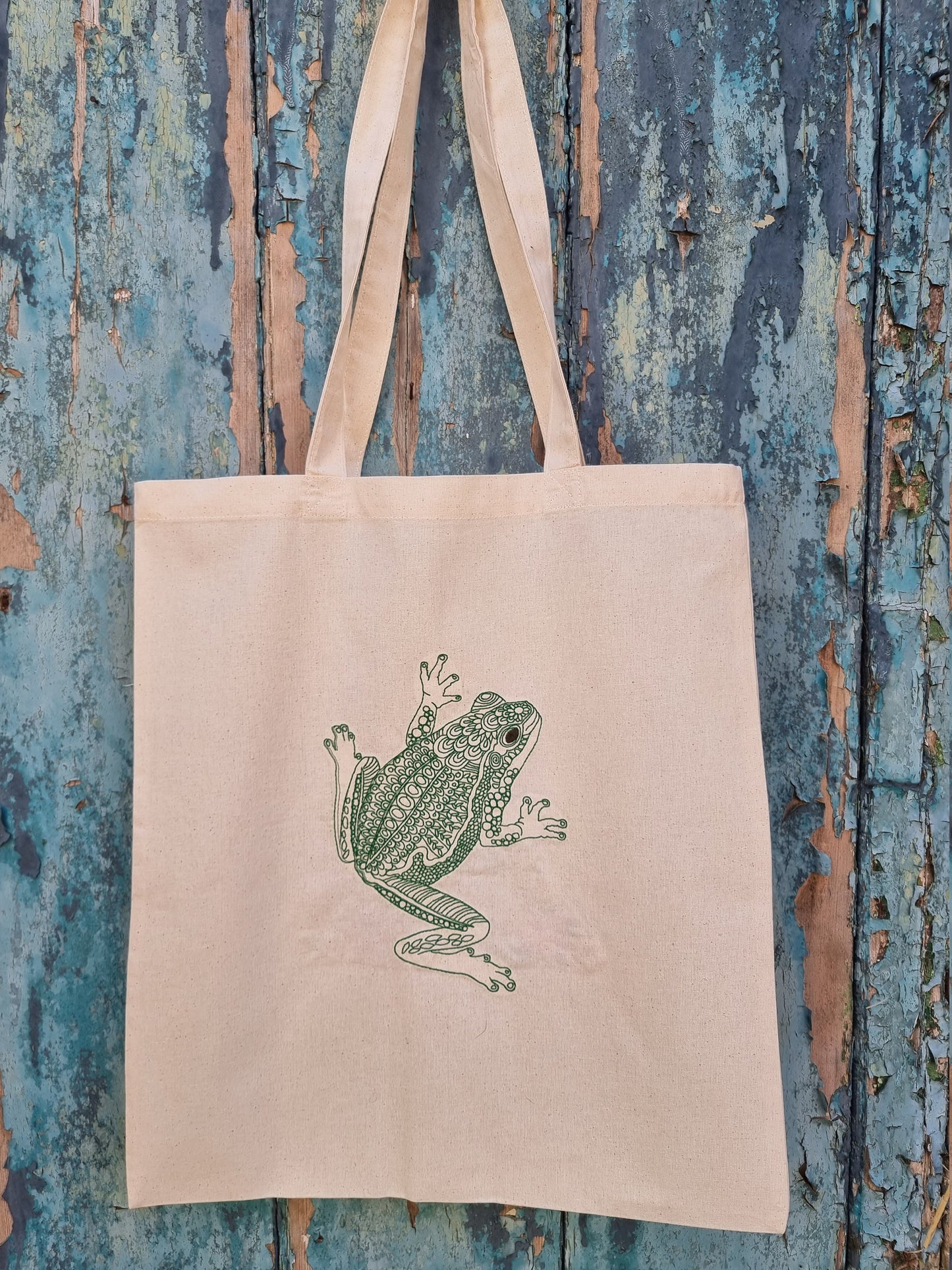 Henna Style Tree Frog Embroidered Tote Bag