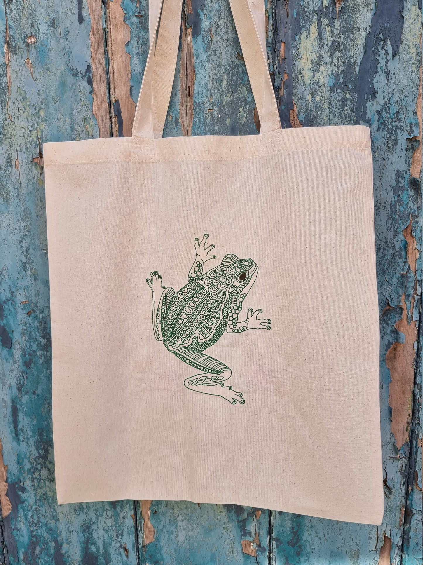 Henna Style Tree Frog Embroidered Tote Bag