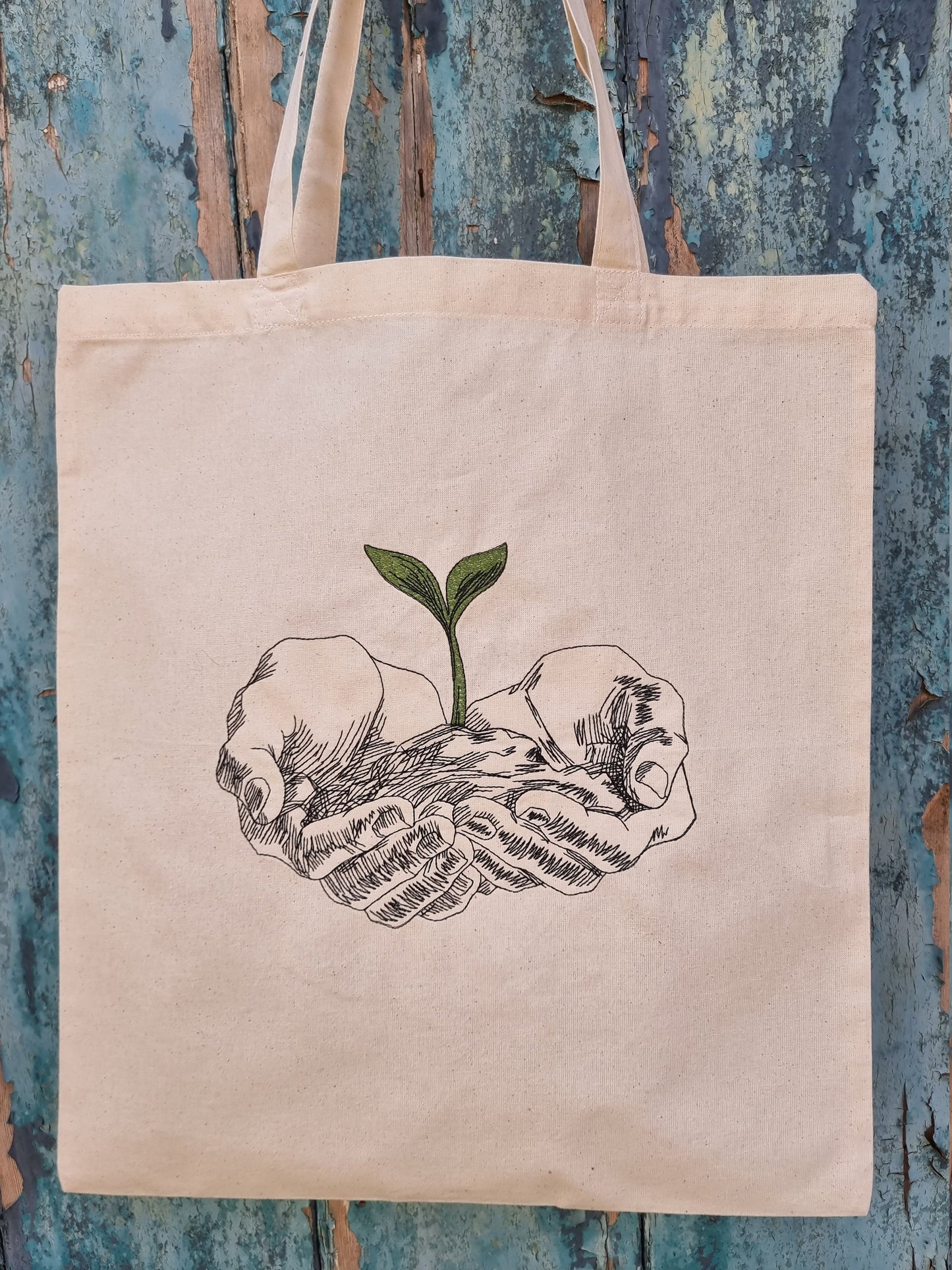 Life in your Hands Line Art Embroidered Tote