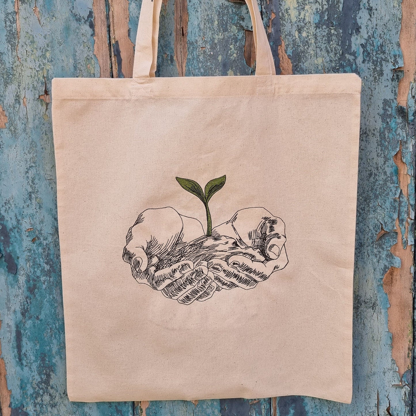 Life in your Hands Line Art Embroidered Tote