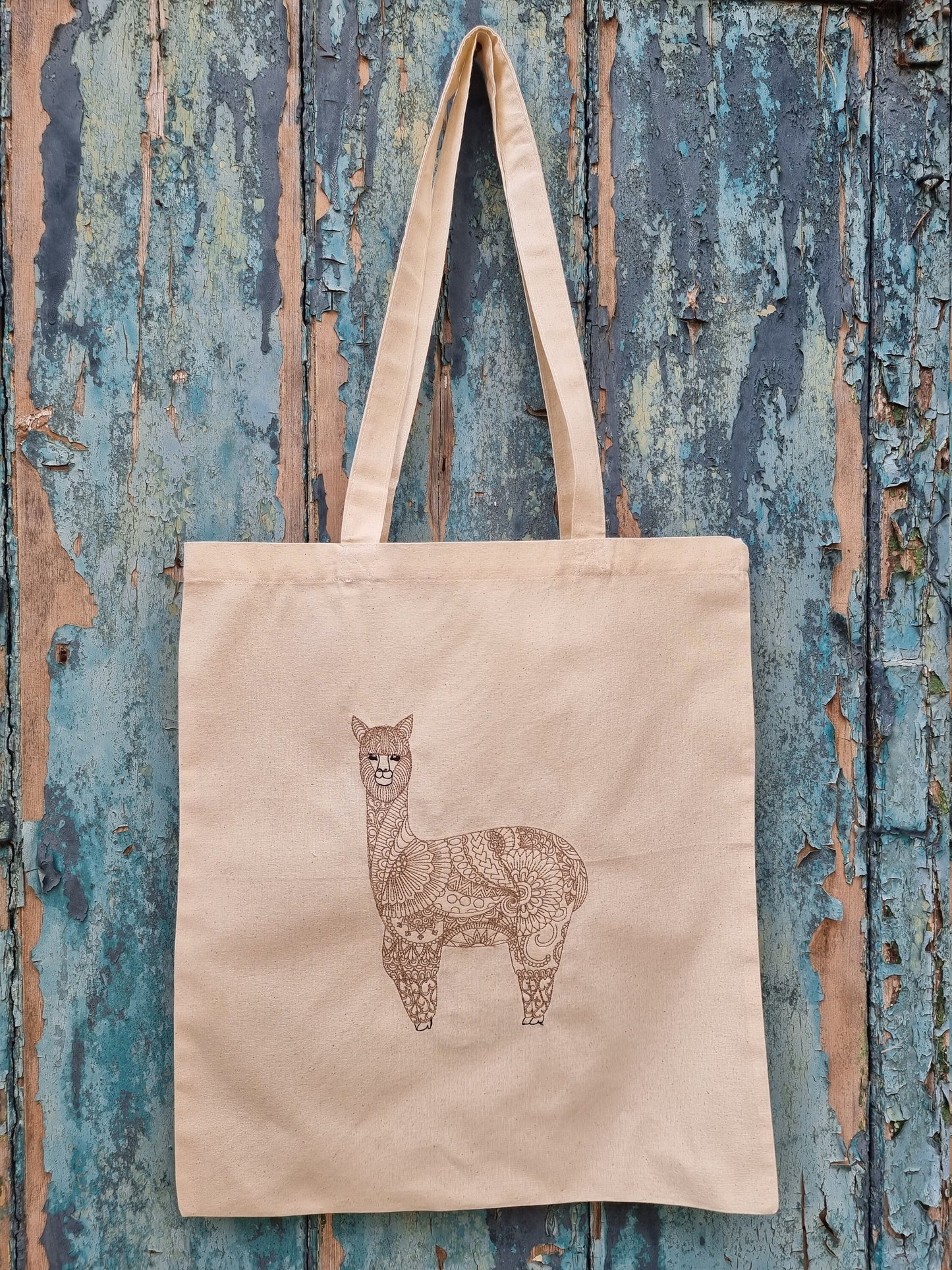 Henna Style Llama Line Art Embroidered Tote