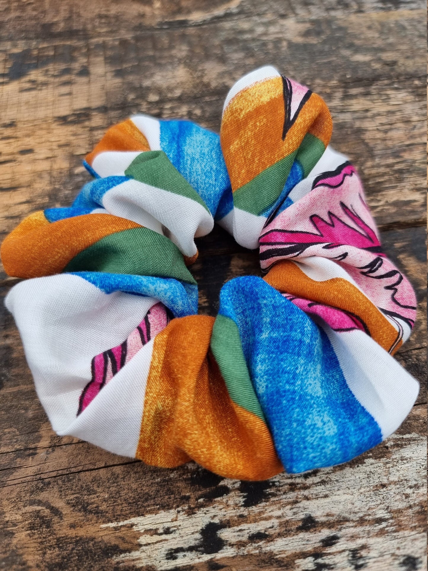 Abstract Monstera Leaf Striped Super Soft Viscose Scrunchie