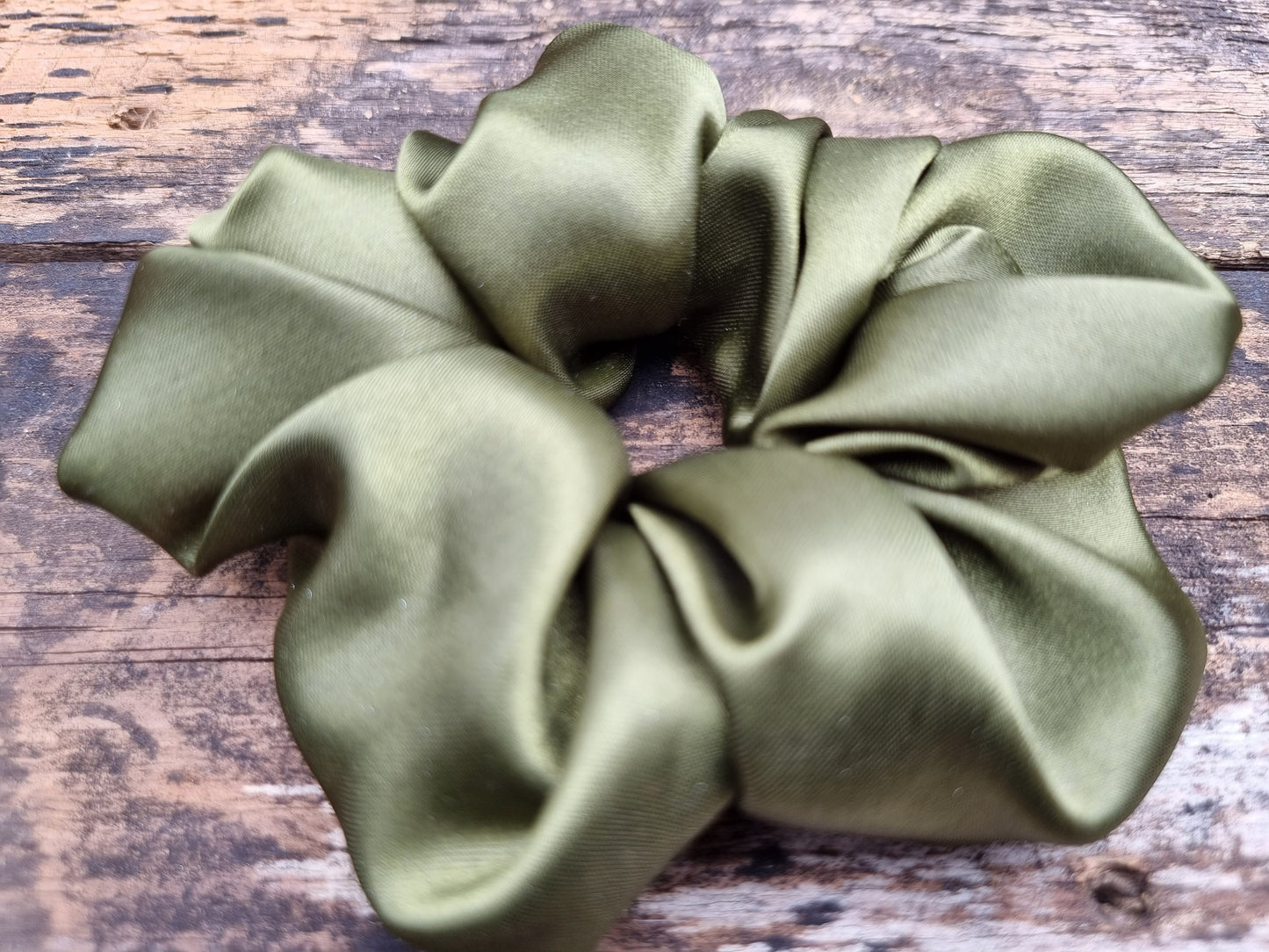 Olive Satin Scrunchie | Hair Tie