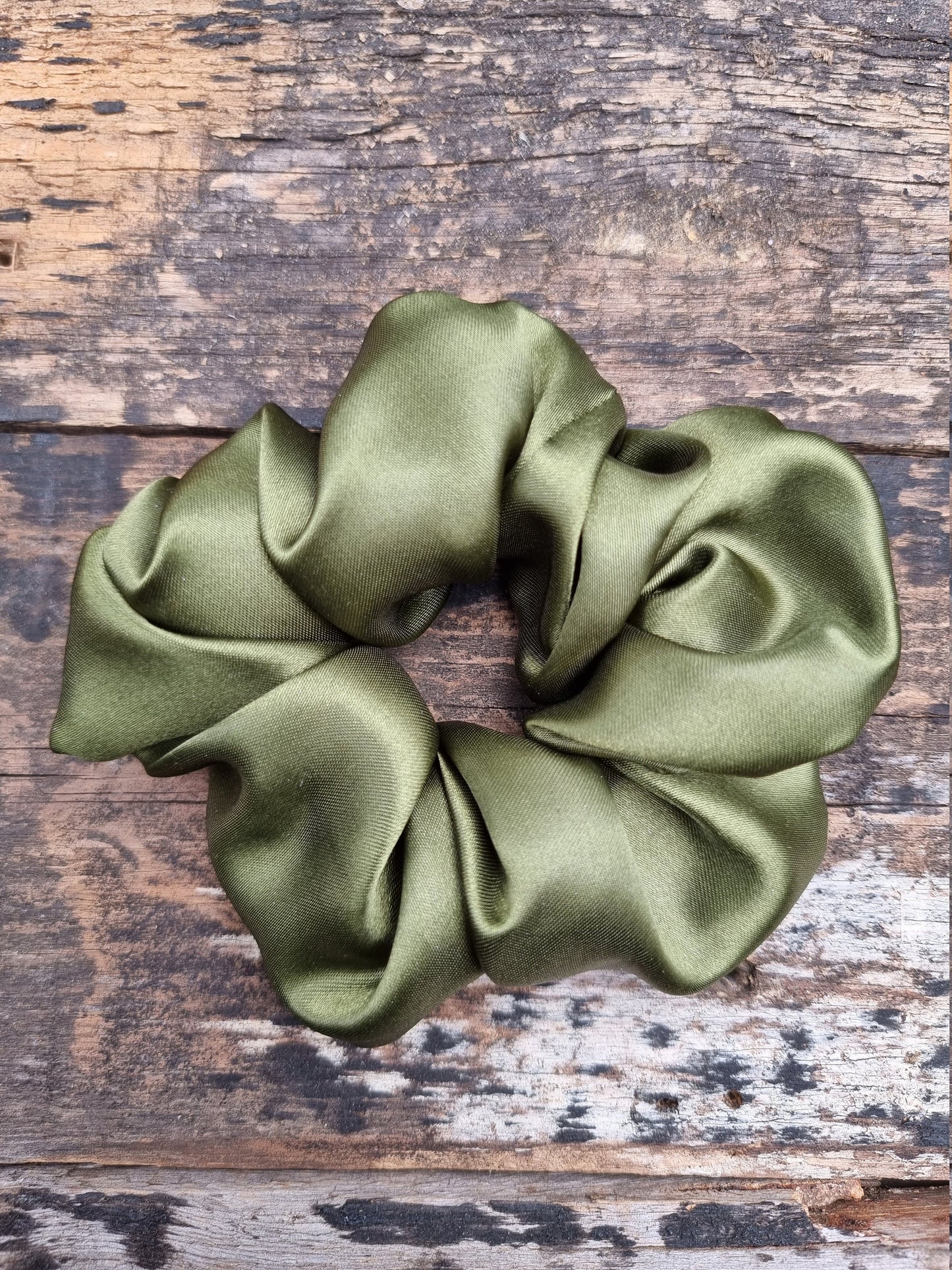 Olive Satin Scrunchie | Hair Tie