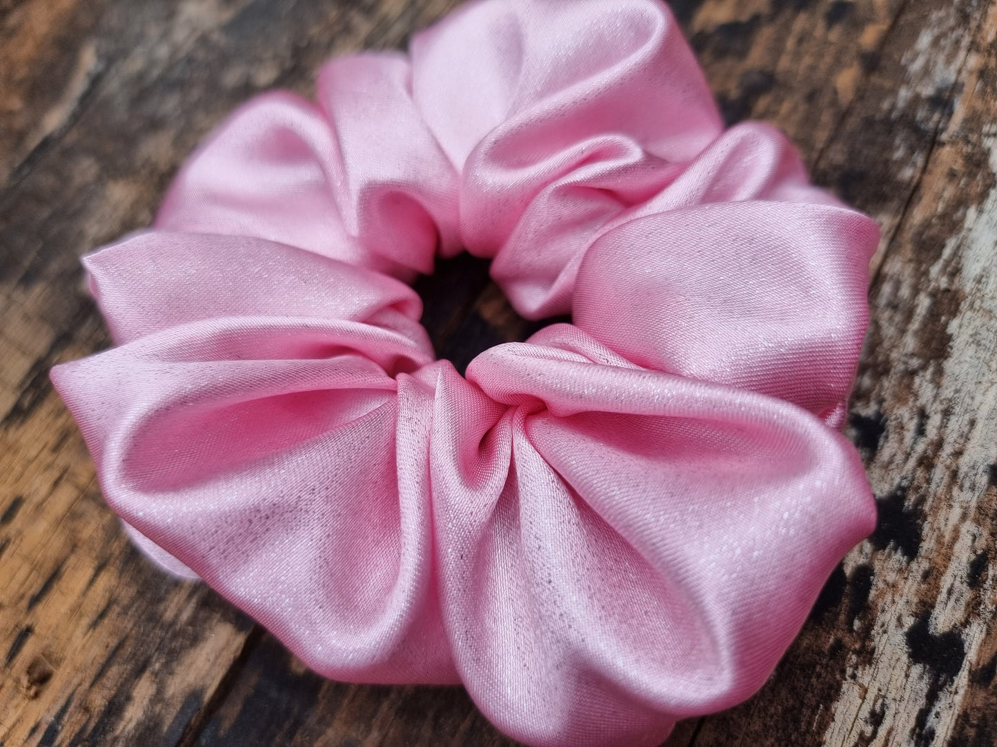 Baby Pink Glitter Satin Scrunchie | Hair Tie