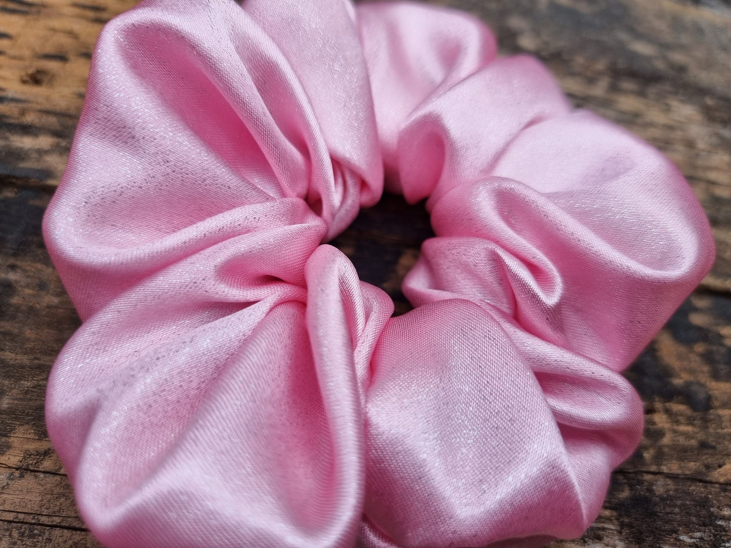 Baby Pink Glitter Satin Scrunchie | Hair Tie