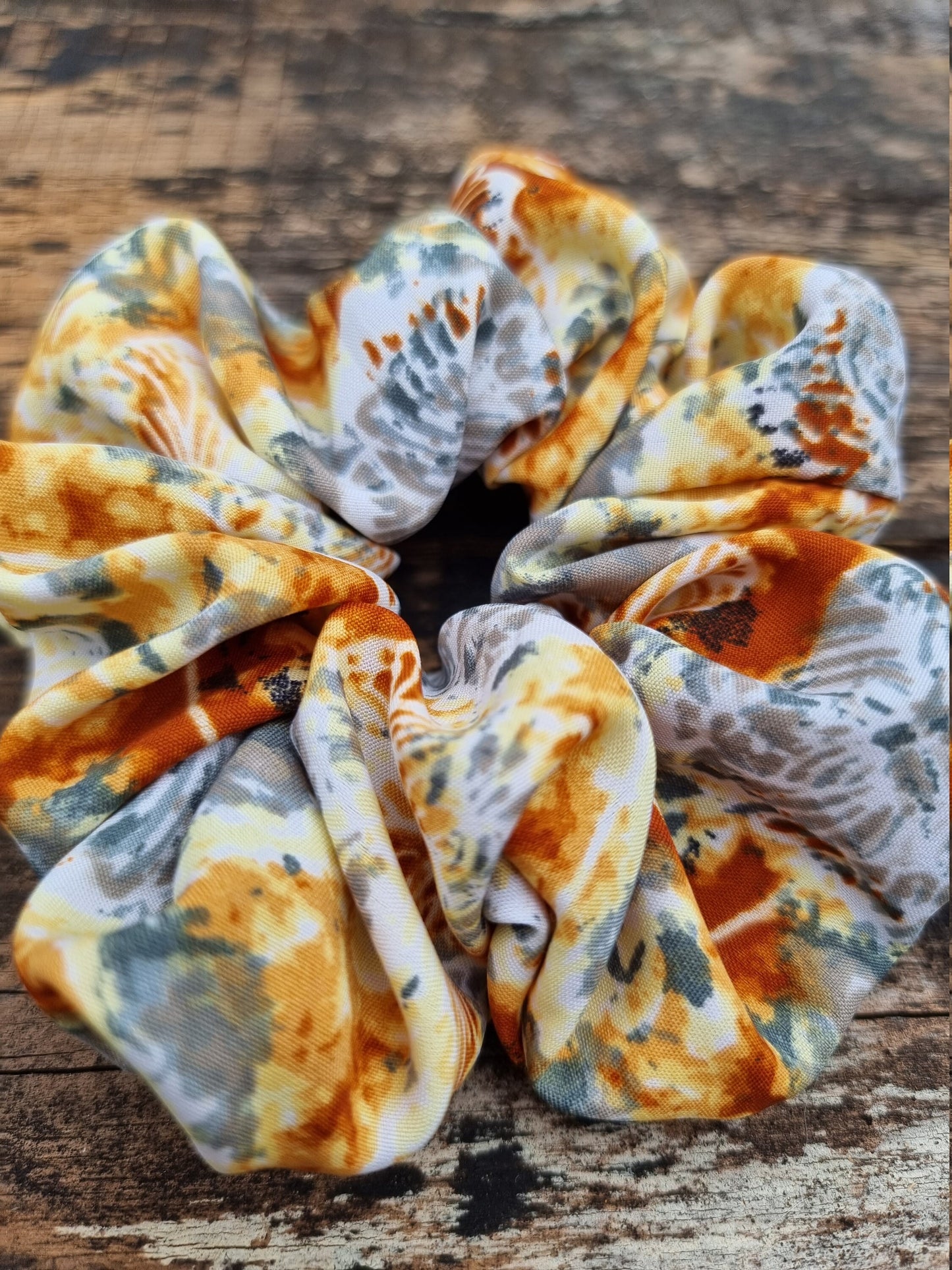 Abstract Orange and Grey Batik Super Soft Crepe Scrunchie | Hair Tie