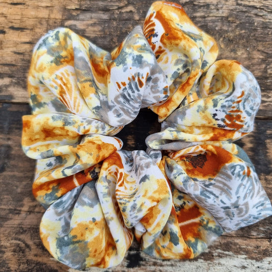 Abstract Orange and Grey Batik Super Soft Crepe Scrunchie | Hair Tie