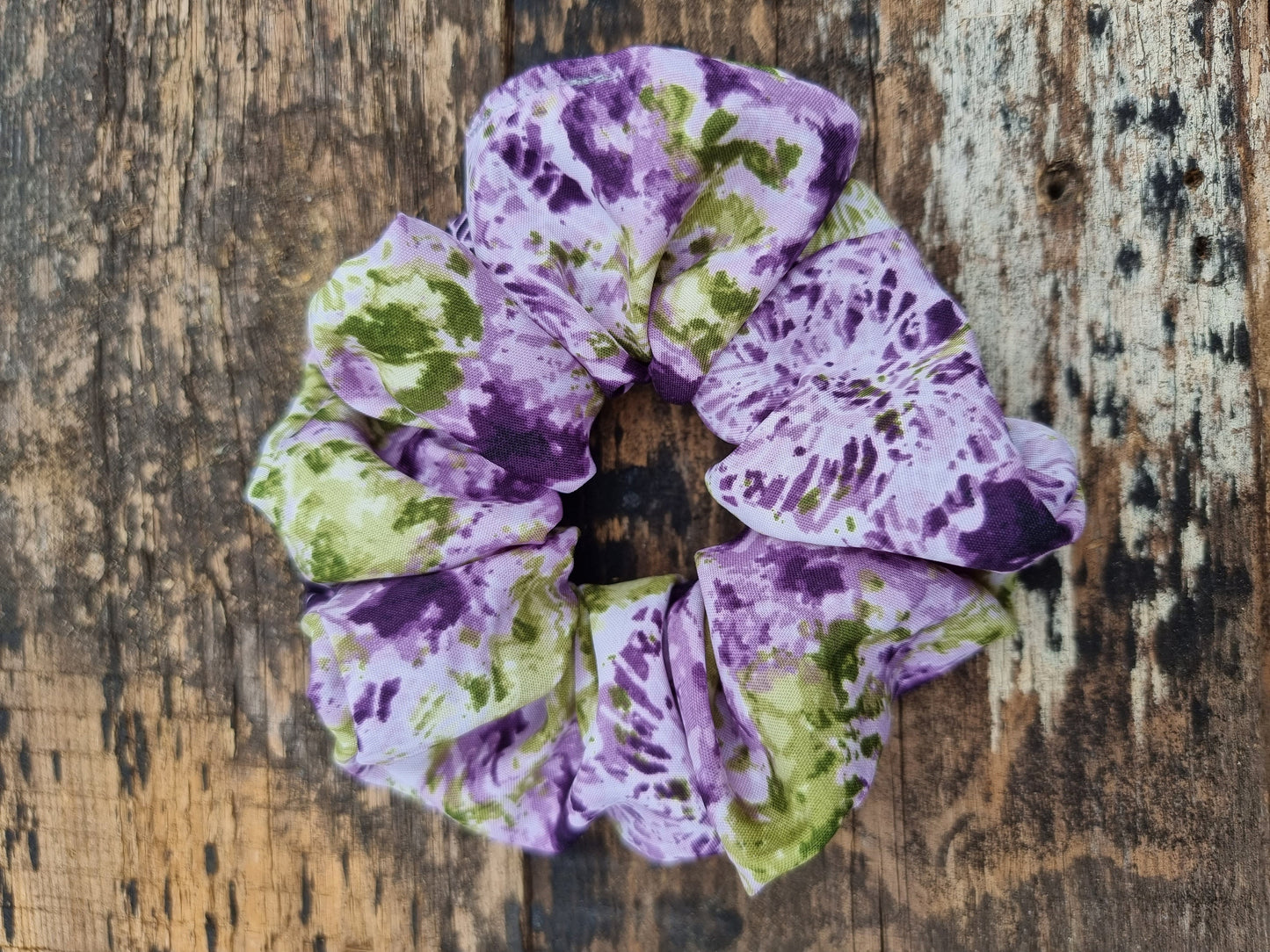 Abstract Purple and Green Batik Super Soft Crepe Scrunchie | Hair Tie