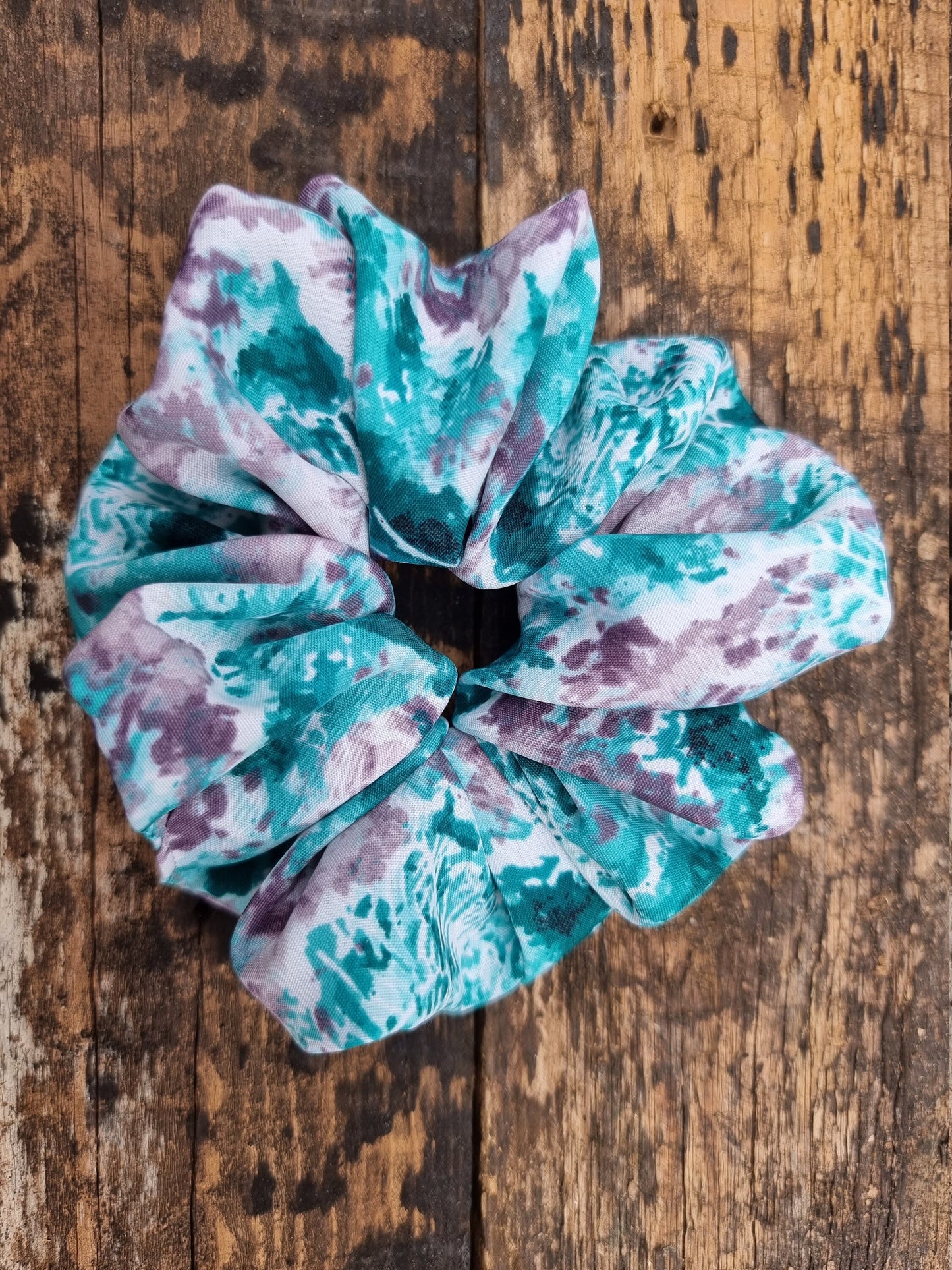 Abstract Turquoise and Grey Batik Super Soft Crepe Scrunchie | Hair Tie