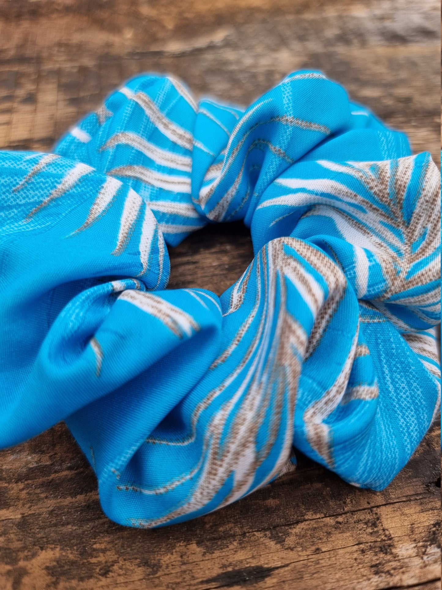 Abstract Turquoise Palm Leaf Super Soft Crepe Scrunchie | Hair Tie