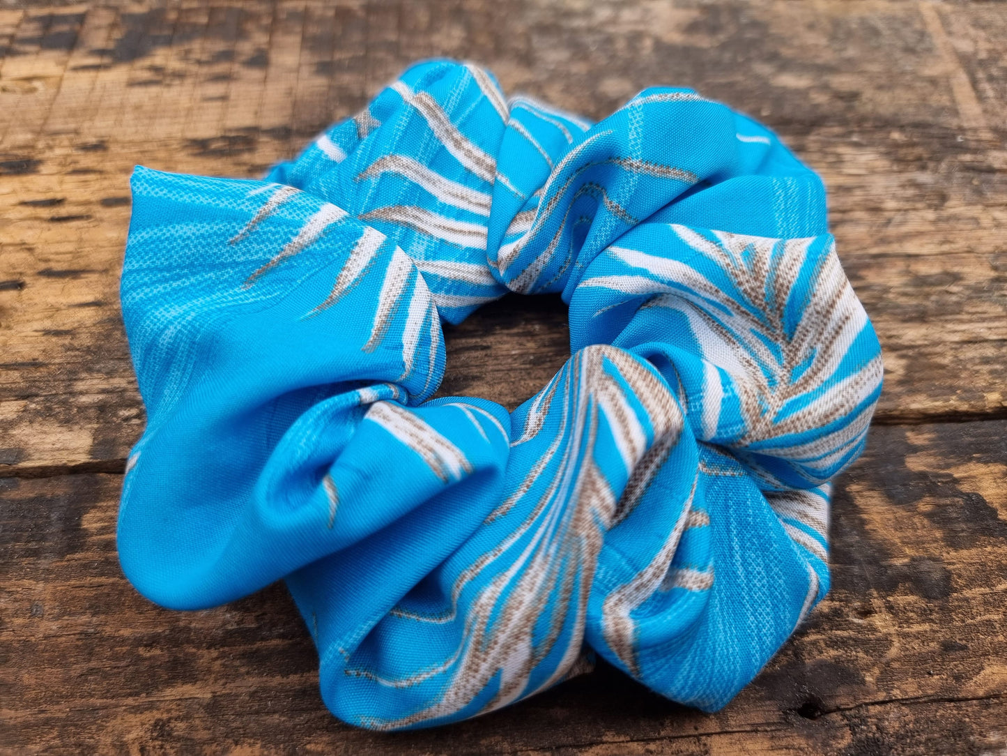 Abstract Turquoise Palm Leaf Super Soft Crepe Scrunchie | Hair Tie