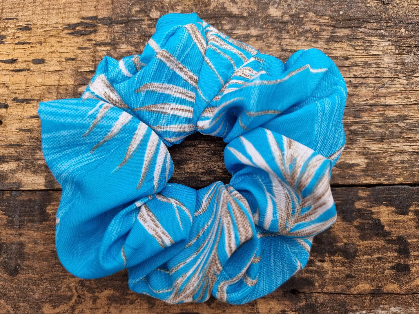 Abstract Turquoise Palm Leaf Super Soft Crepe Scrunchie | Hair Tie