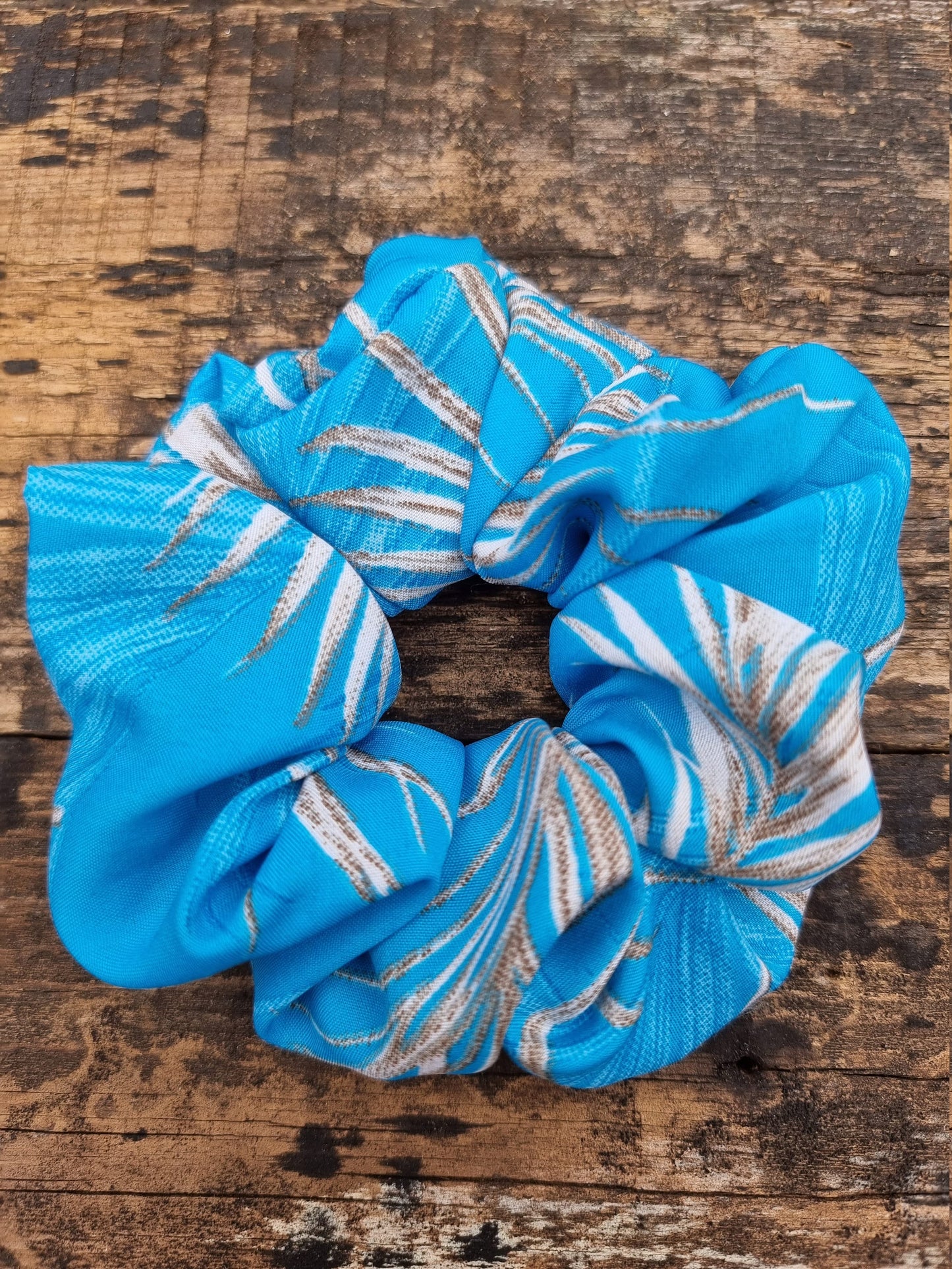 Abstract Turquoise Palm Leaf Super Soft Crepe Scrunchie | Hair Tie