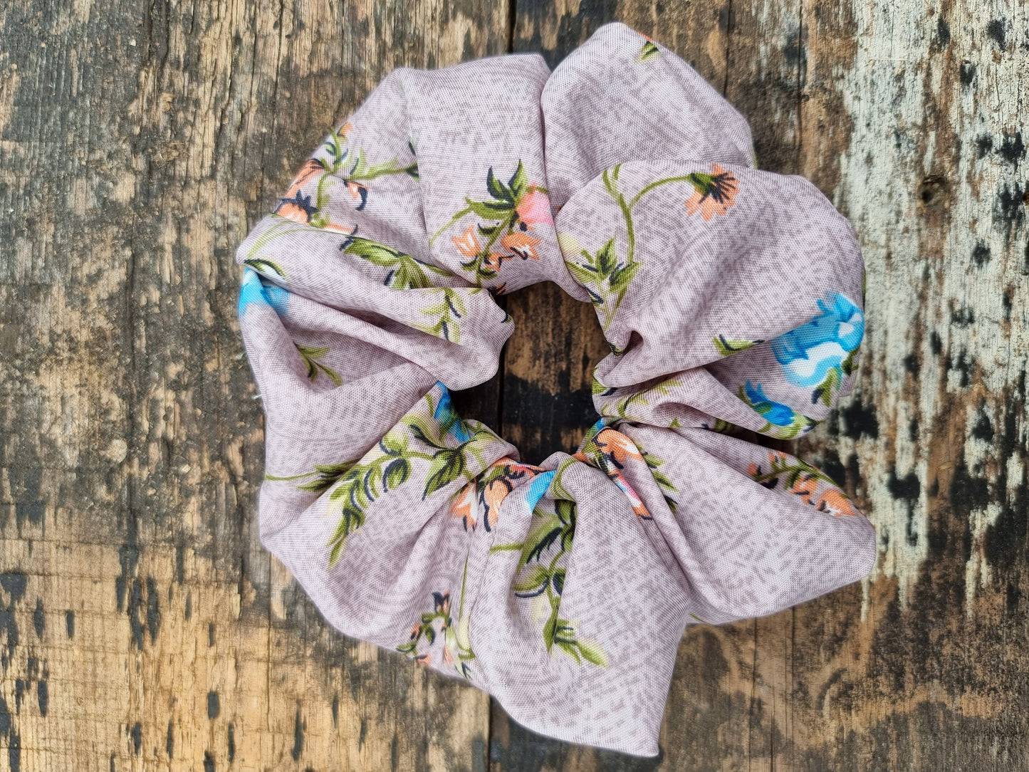 Dusty Pink Cracked Look Floral Super Soft Crepe Scrunchie | Hair Tie