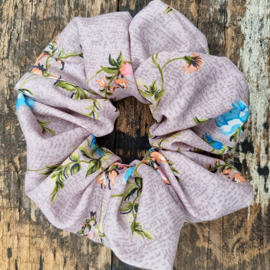 Dusty Pink Cracked Look Floral Super Soft Crepe Scrunchie | Hair Tie