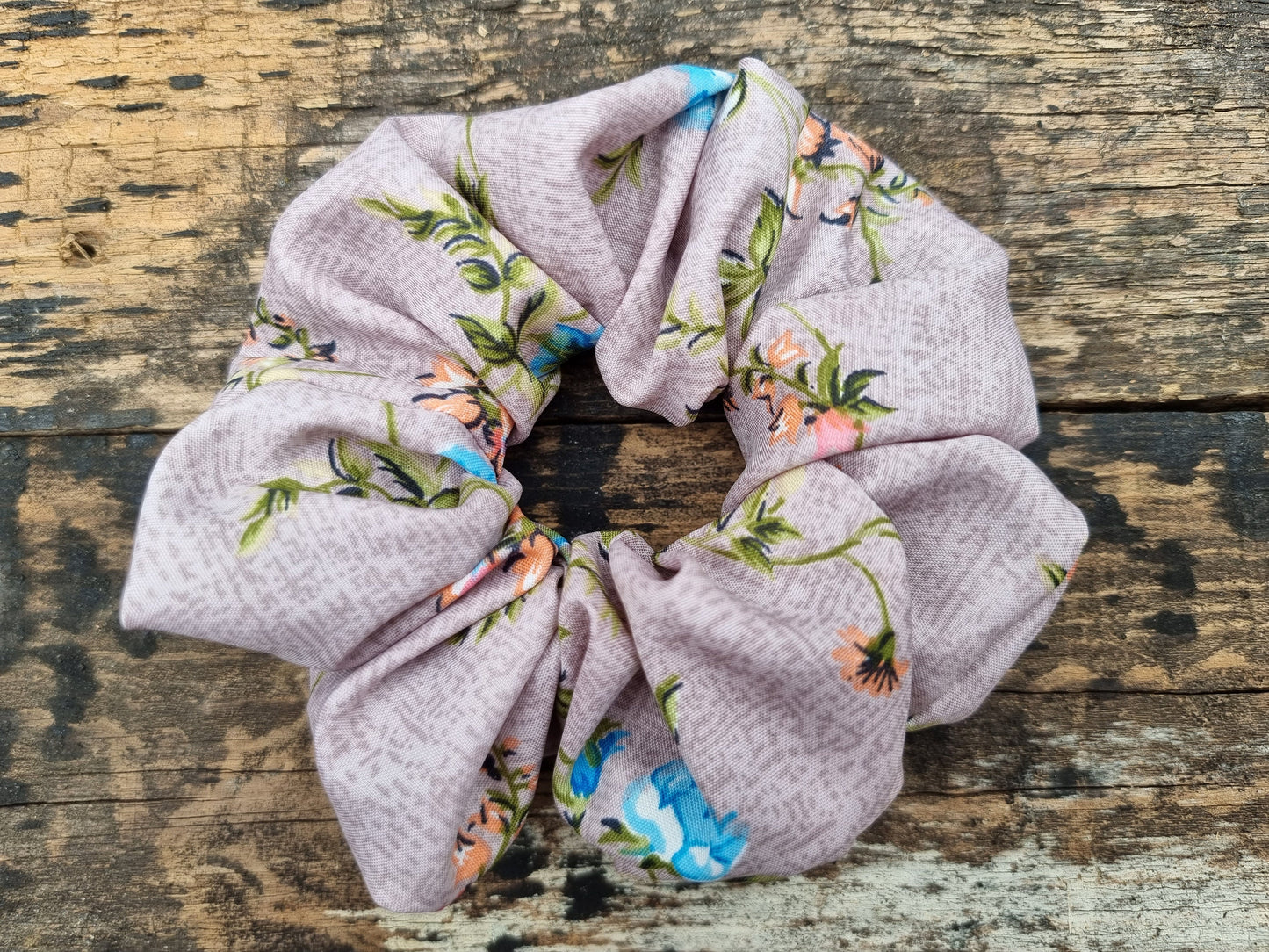 Dusty Pink Cracked Look Floral Super Soft Crepe Scrunchie | Hair Tie