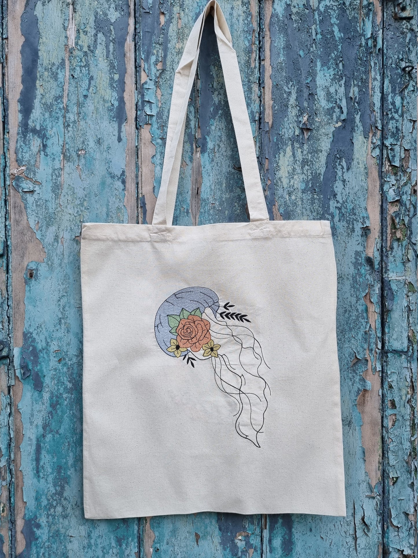 Floral Jellyfish Embroidered Tote