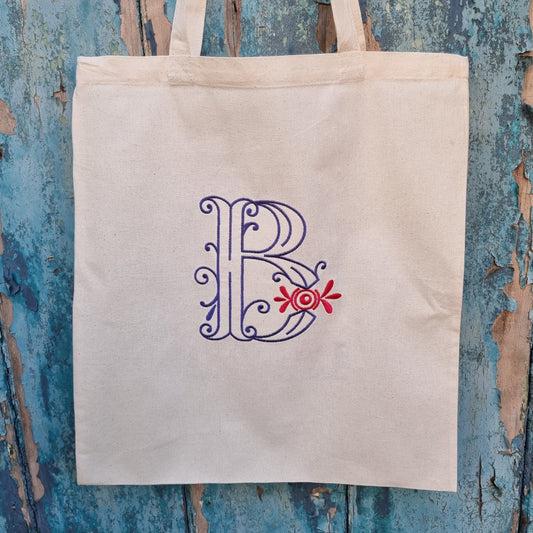 Sweet Bow Initial Embroidered Tote Bag