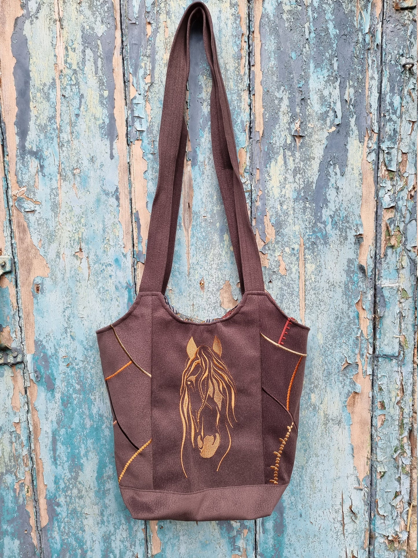 Elegant Horse Face Mosaic Over Shoulder Tote Handbag