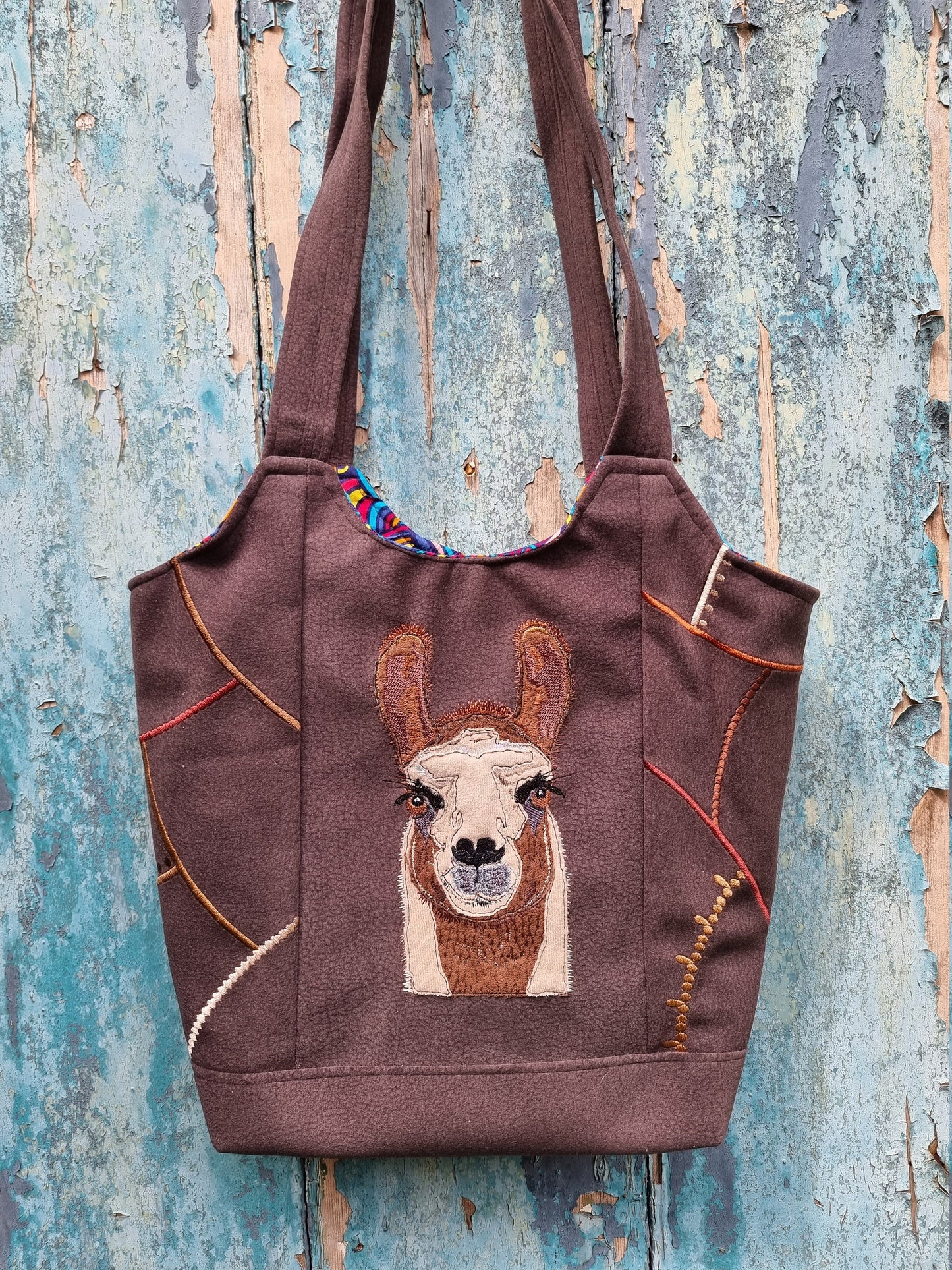 Fun Llama Mosaic Over The Shoulder Tote Handbag