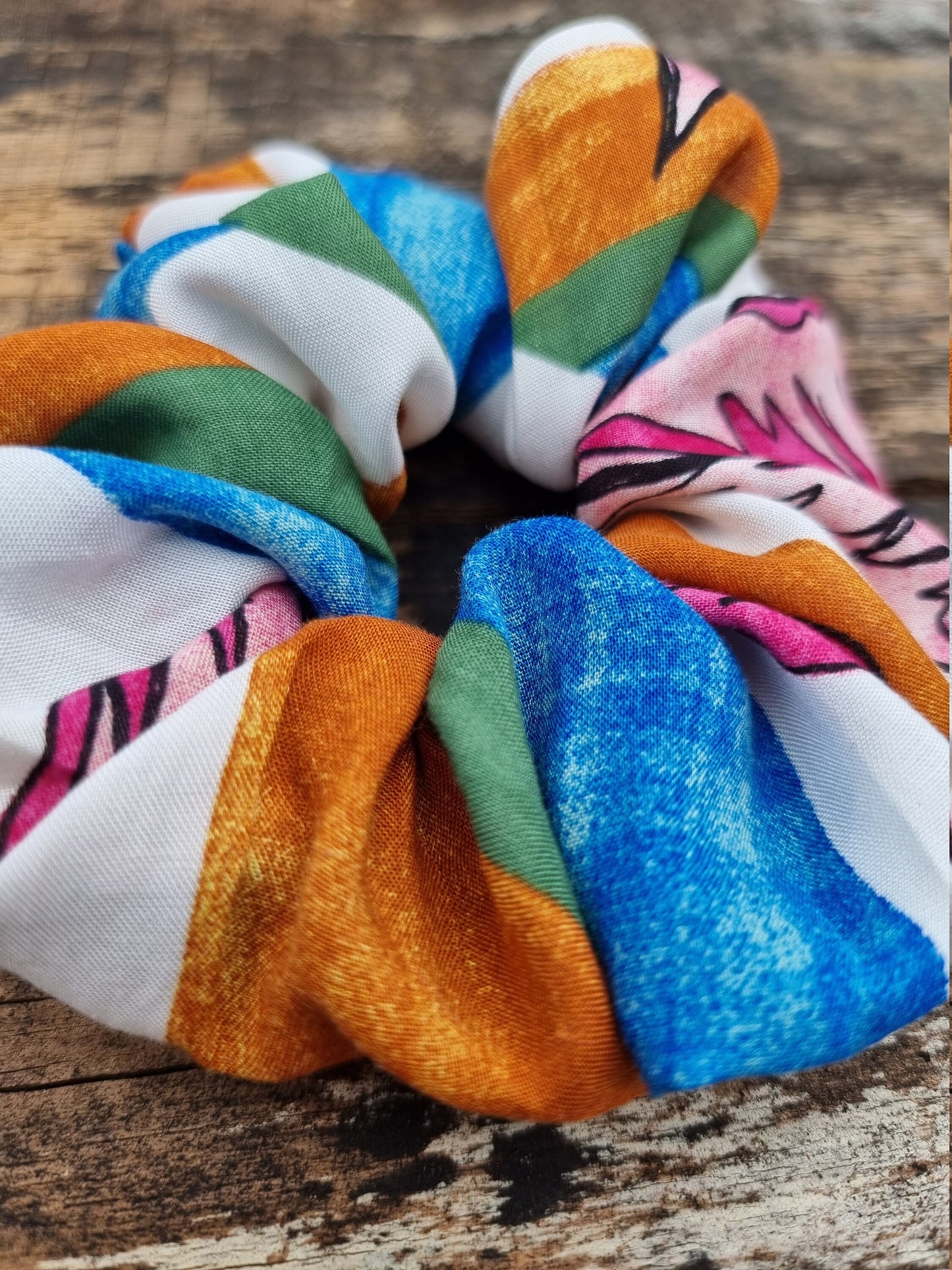 Abstract Monstera Leaf Striped Super Soft Viscose Scrunchie