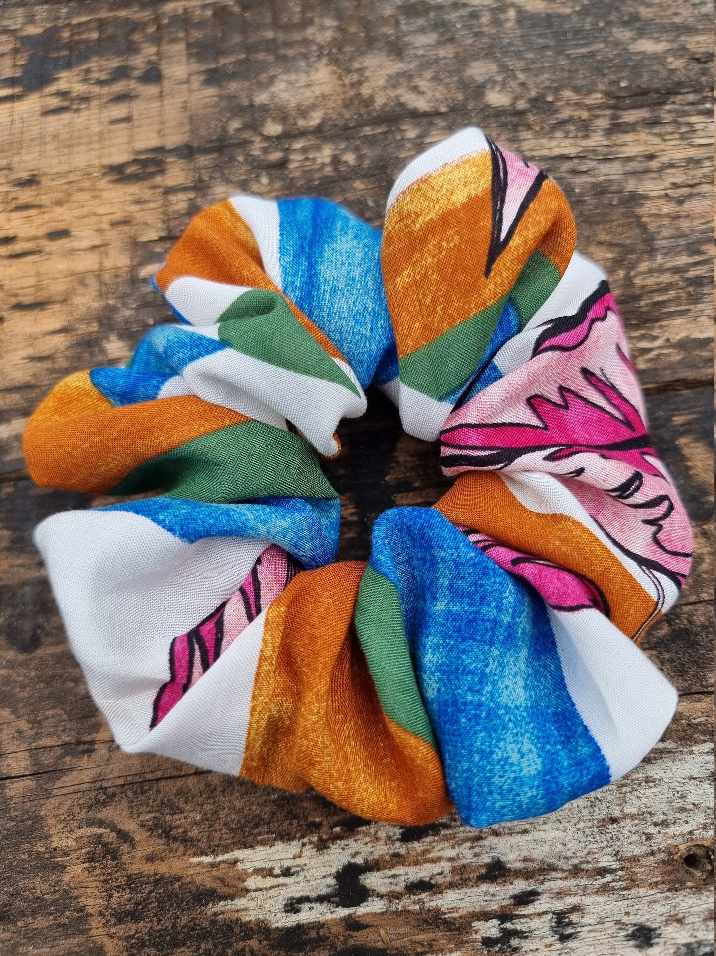 Abstract Monstera Leaf Striped Super Soft Viscose Scrunchie