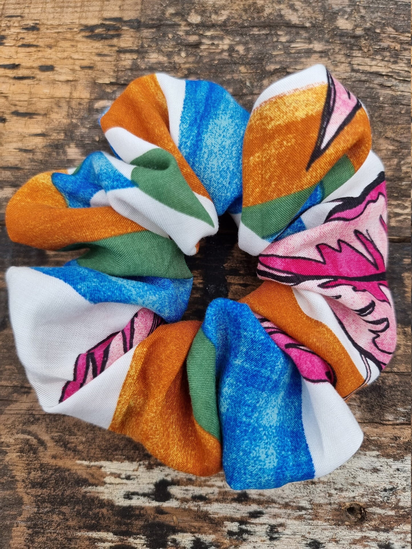 Abstract Monstera Leaf Striped Super Soft Viscose Scrunchie