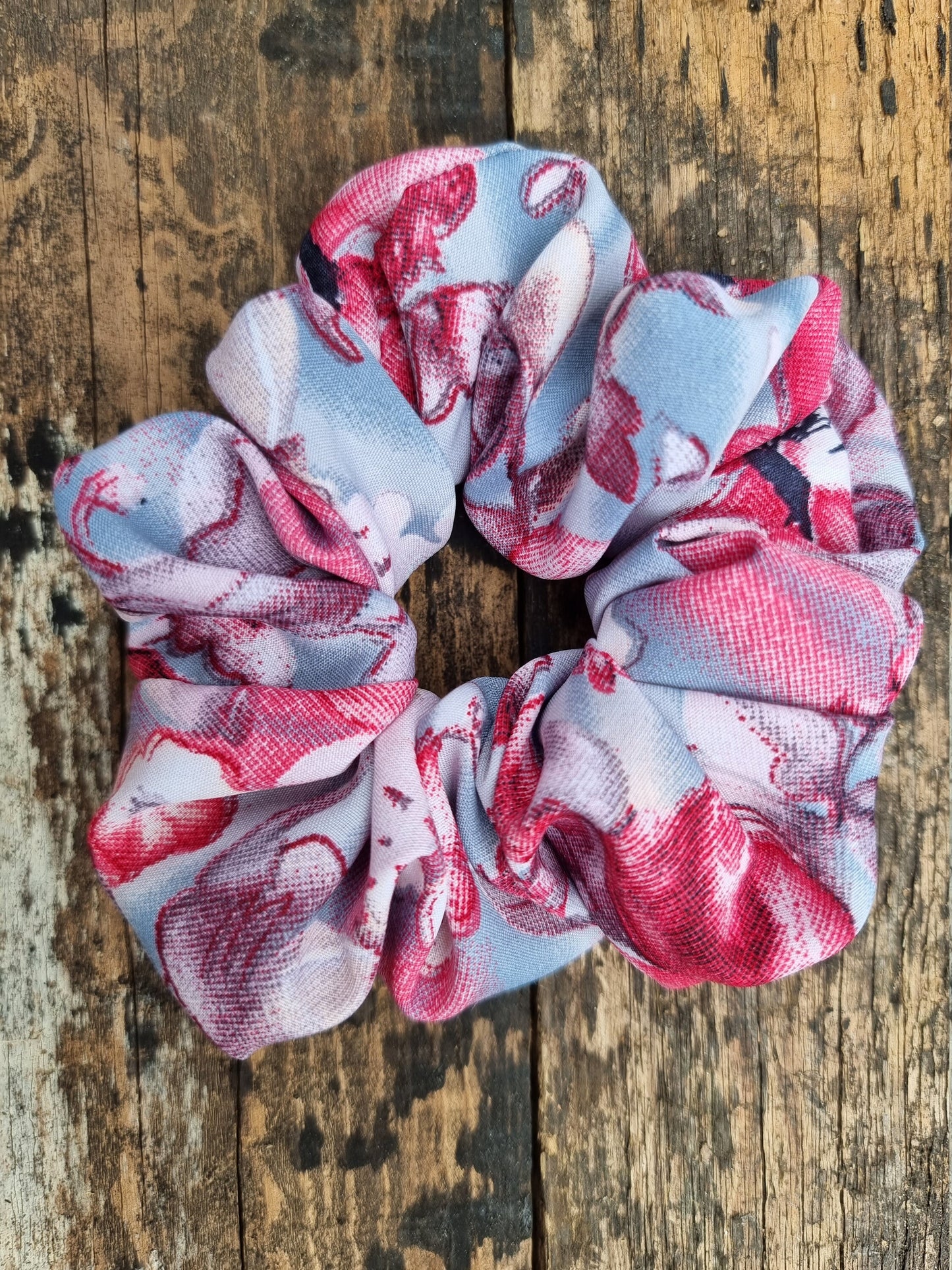 Abstract Grey and Pink Floral Super Soft Crepe Scrunchie | Hair Tie