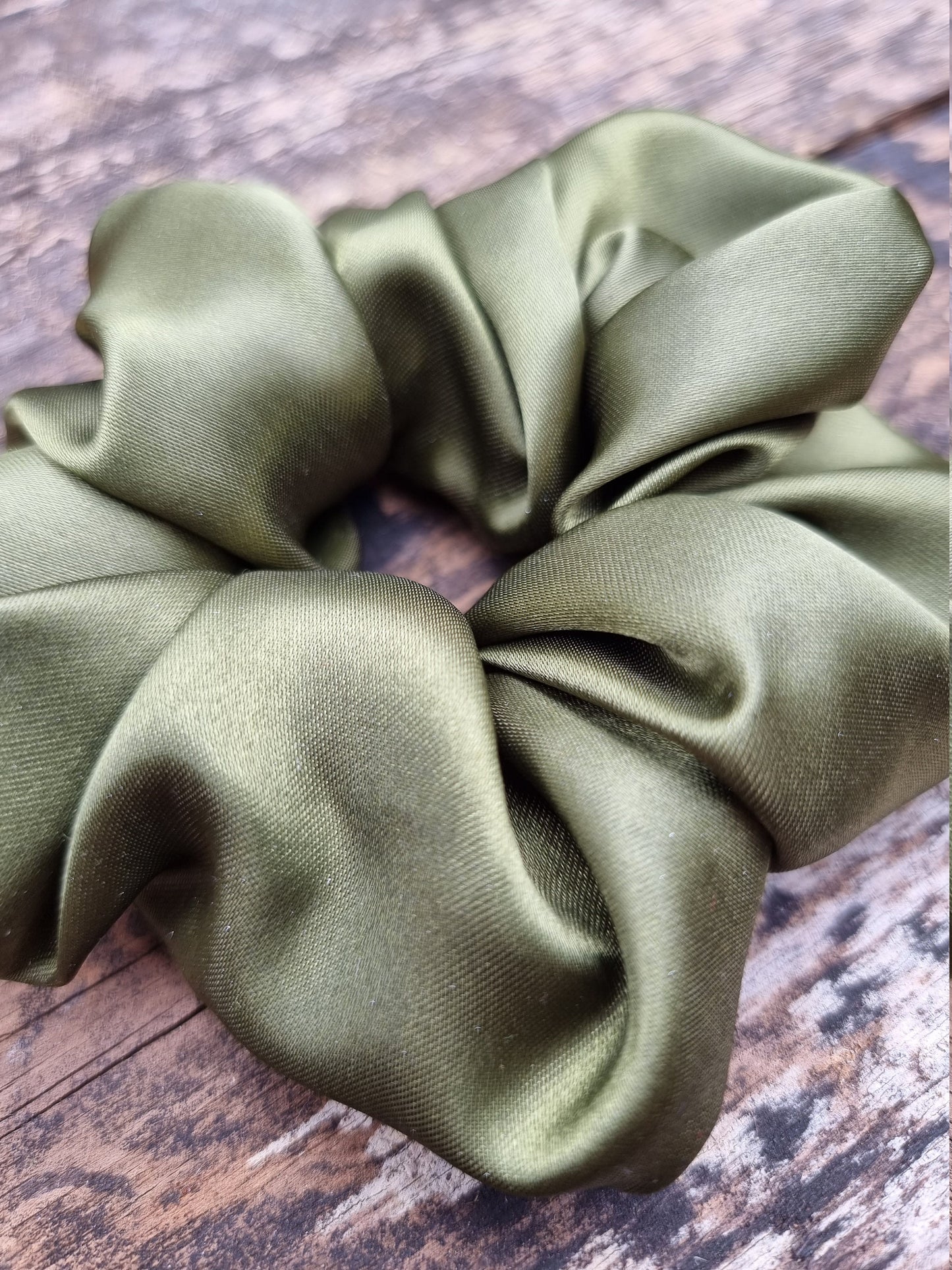 Olive Satin Scrunchie | Hair Tie