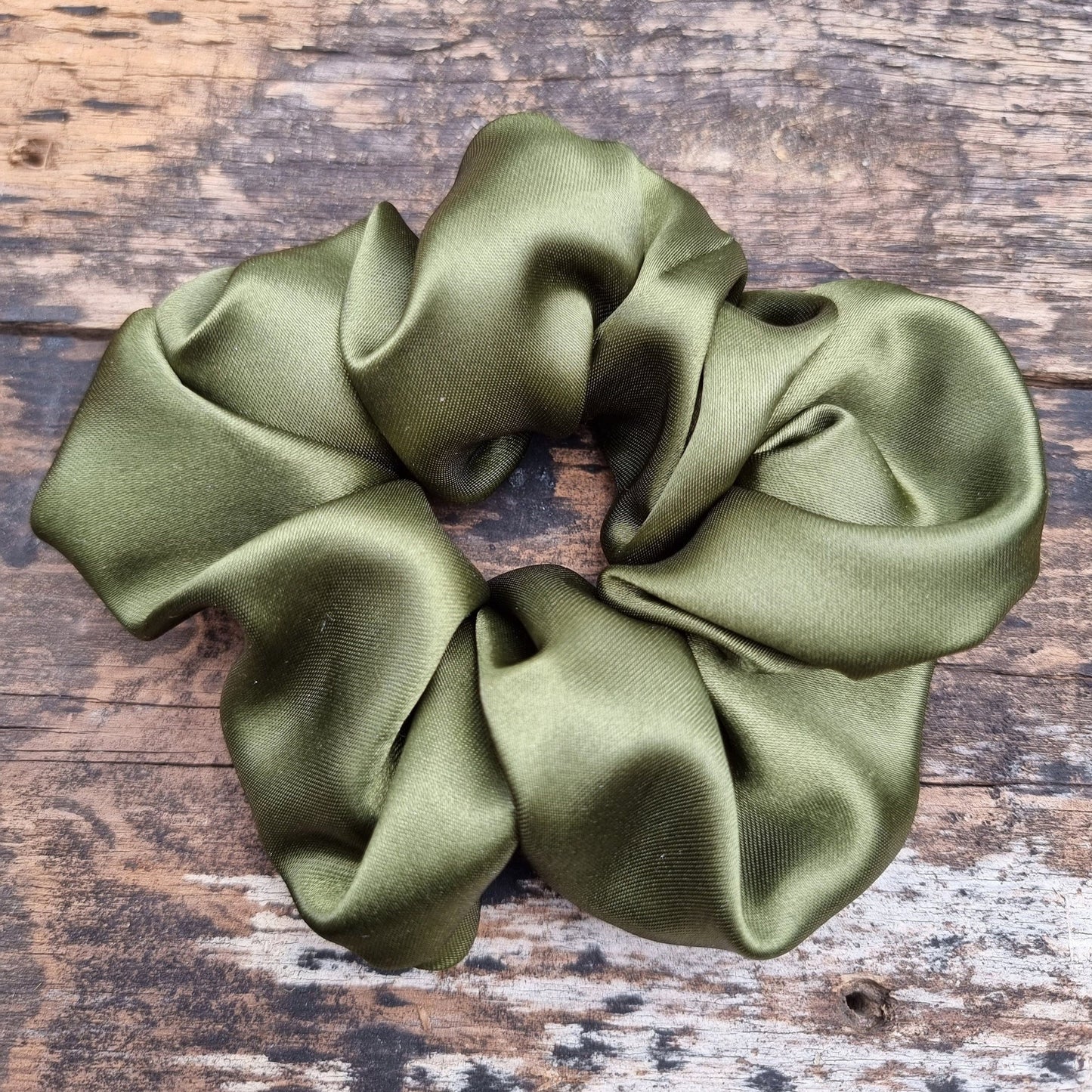 Olive Satin Scrunchie | Hair Tie