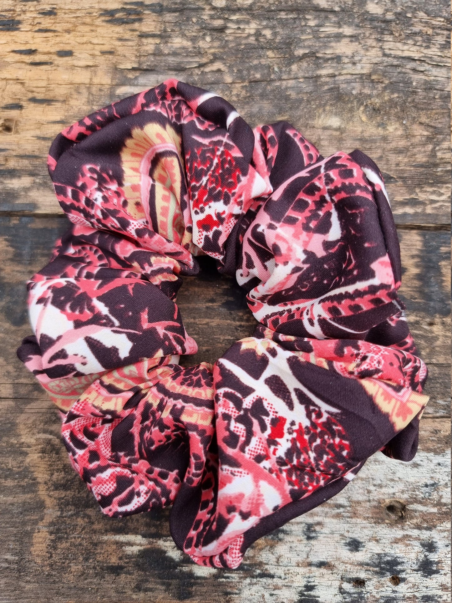 Abstract Splatter Black and Pink Super Soft Crepe Scrunchie | Hair Tie