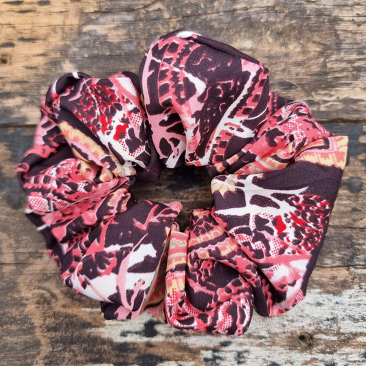 Abstract Splatter Black and Pink Super Soft Crepe Scrunchie | Hair Tie