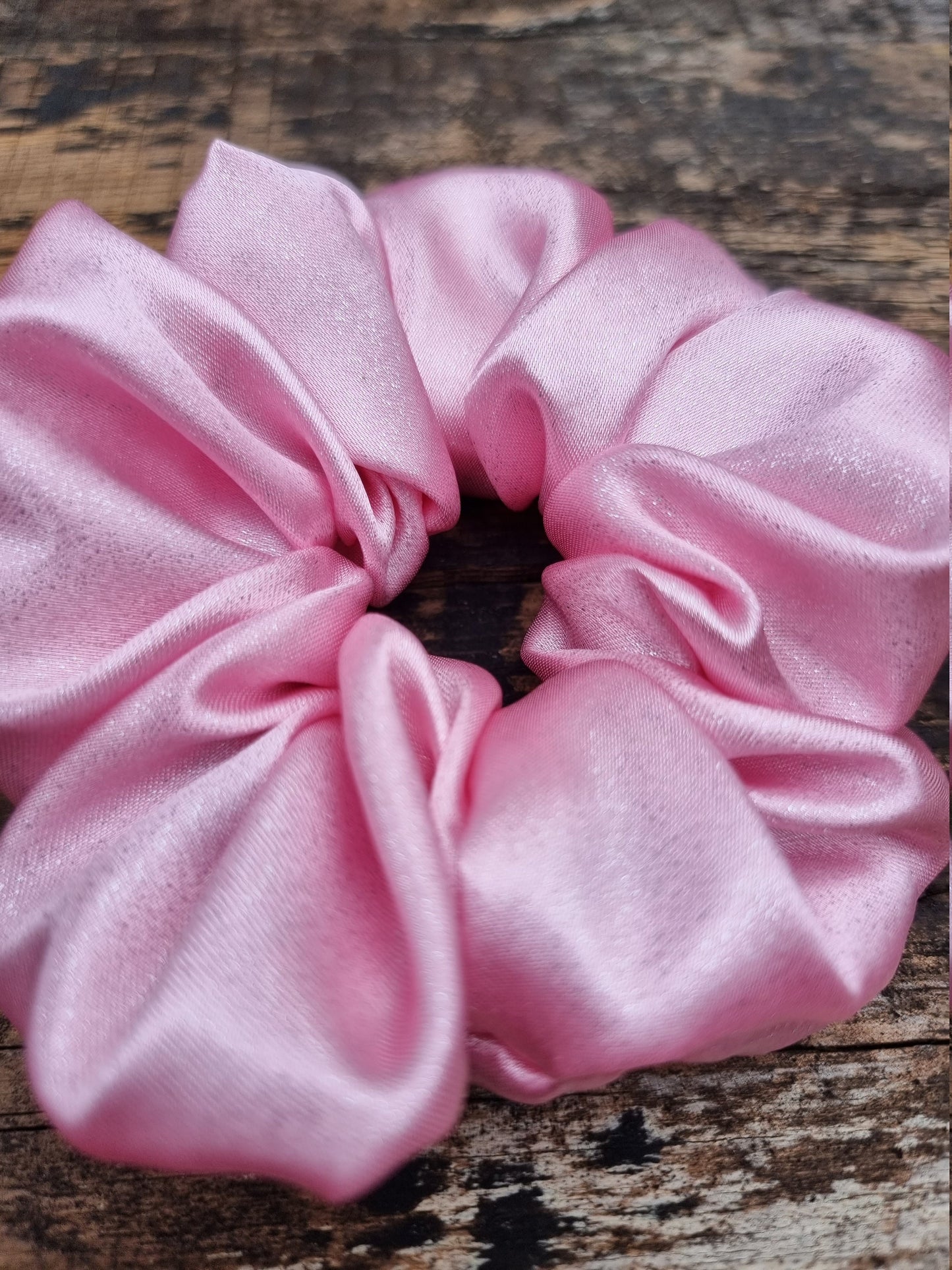 Baby Pink Glitter Satin Scrunchie | Hair Tie