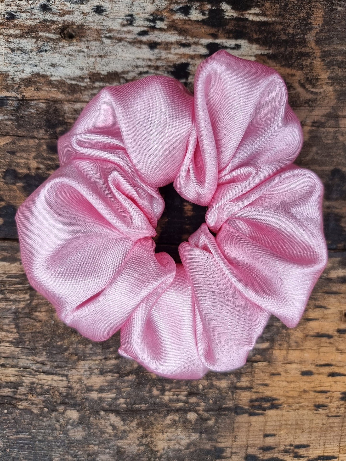 Baby Pink Glitter Satin Scrunchie | Hair Tie