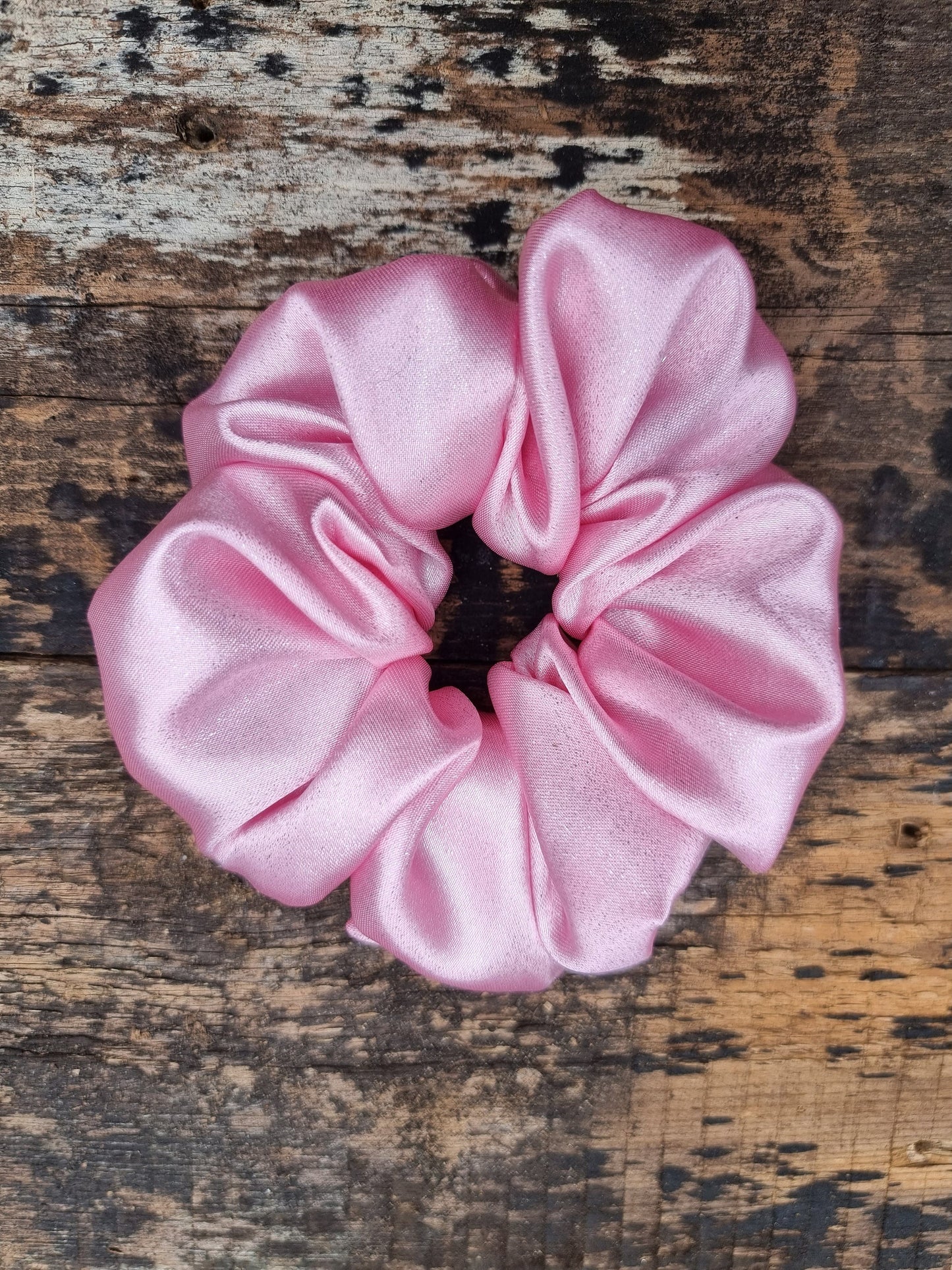 Baby Pink Glitter Satin Scrunchie | Hair Tie