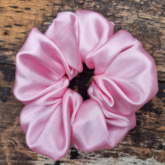 Baby Pink Glitter Satin Scrunchie | Hair Tie