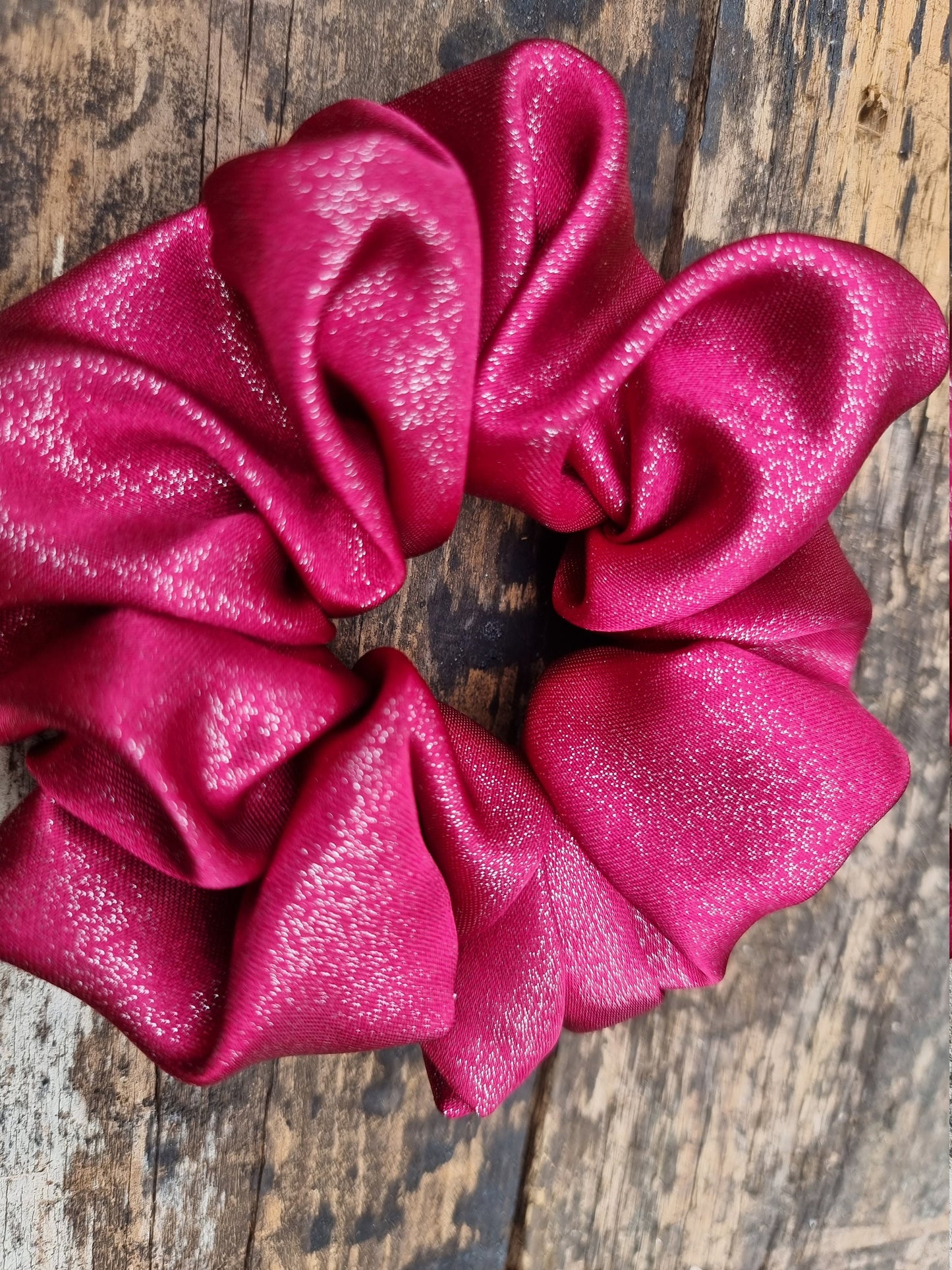 Burgundy Glitter Satin Scrunchie