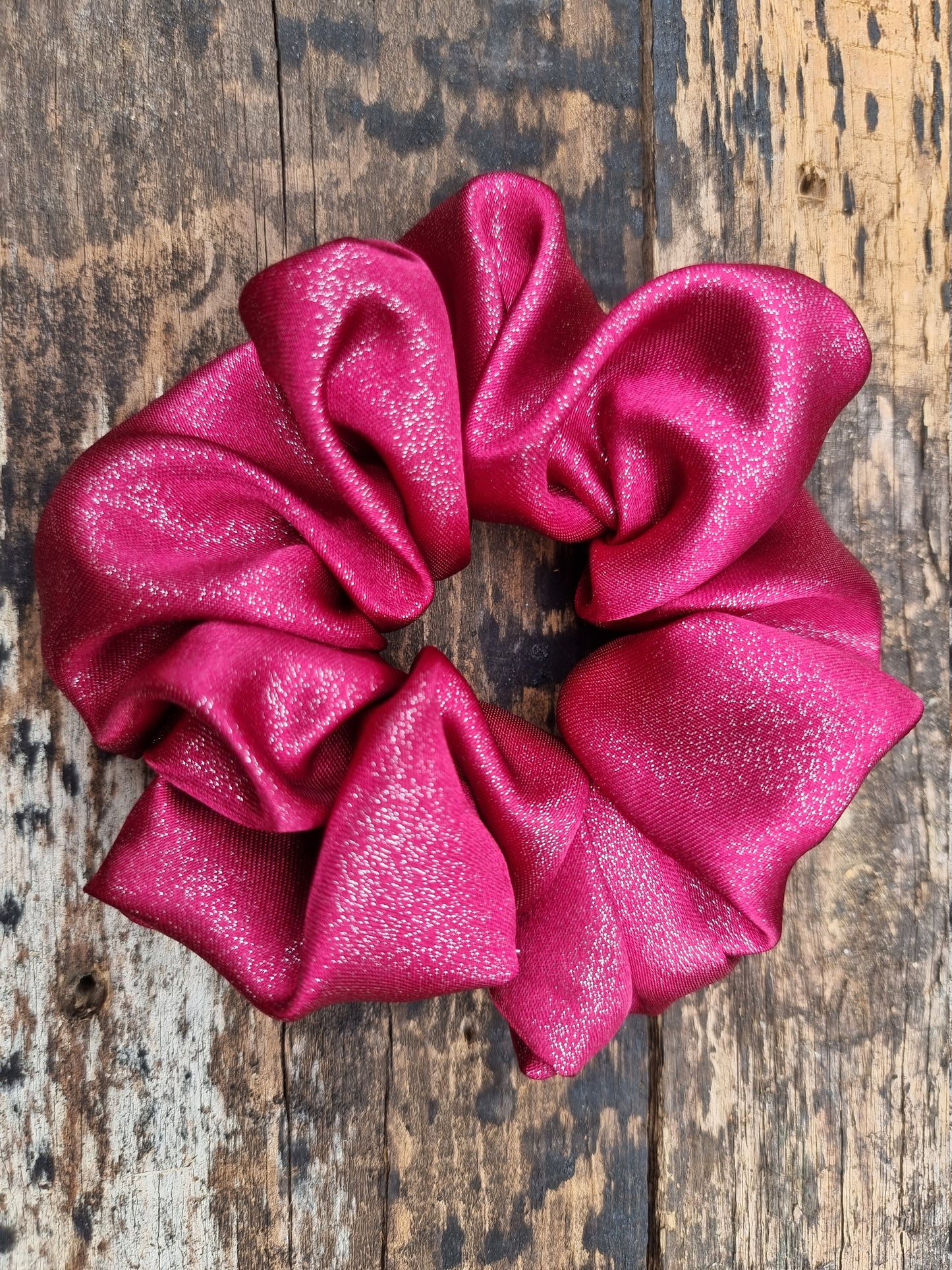 Burgundy Glitter Satin Scrunchie