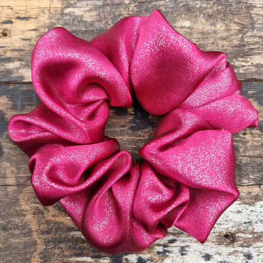 Burgundy Glitter Satin Scrunchie