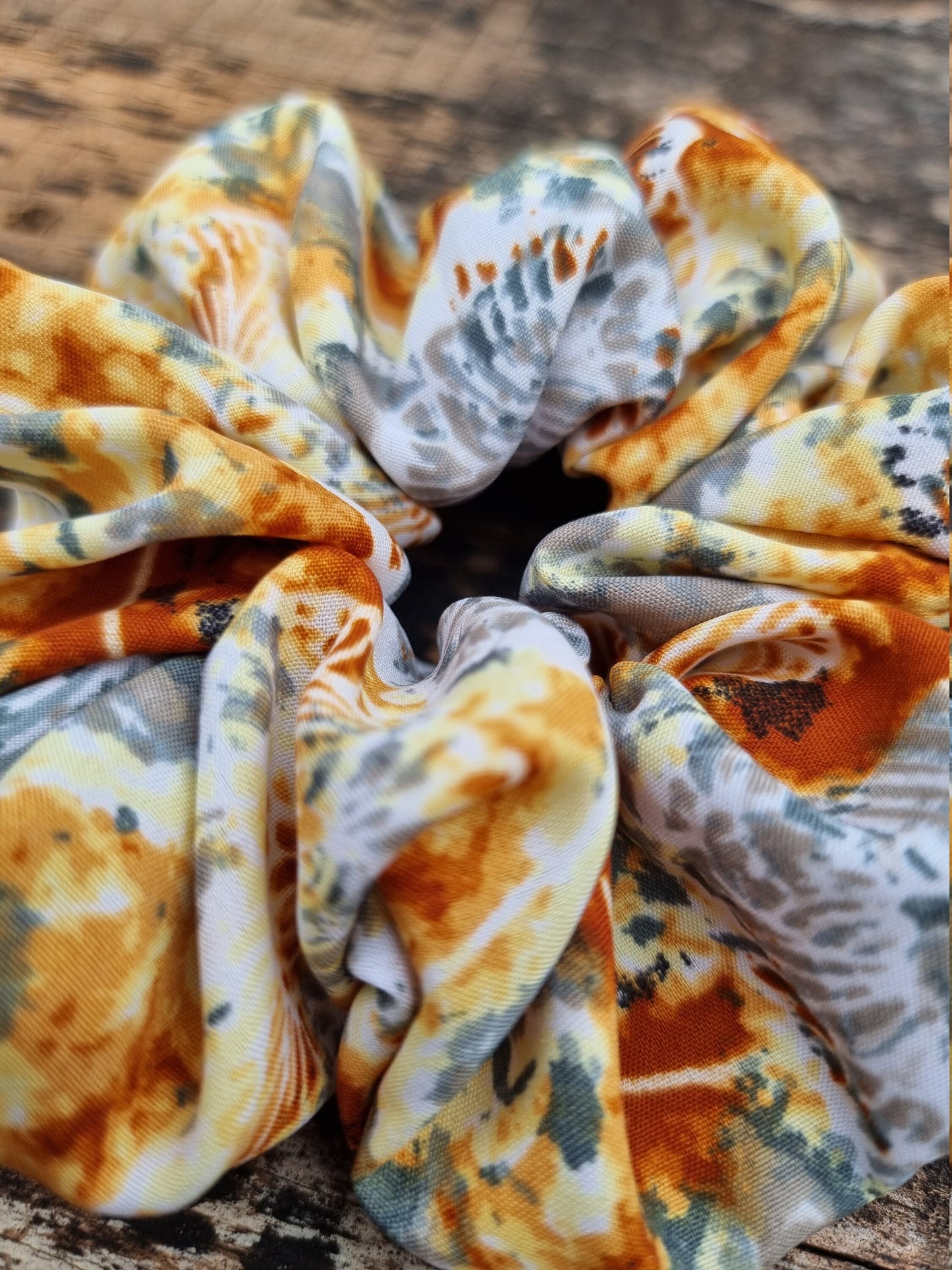 Abstract Orange and Grey Batik Super Soft Crepe Scrunchie | Hair Tie