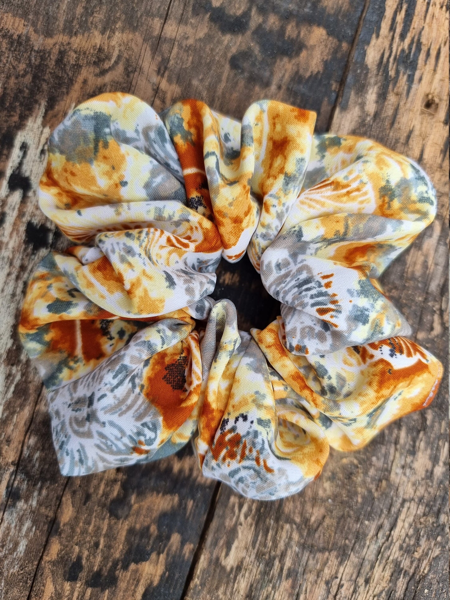 Abstract Orange and Grey Batik Super Soft Crepe Scrunchie | Hair Tie